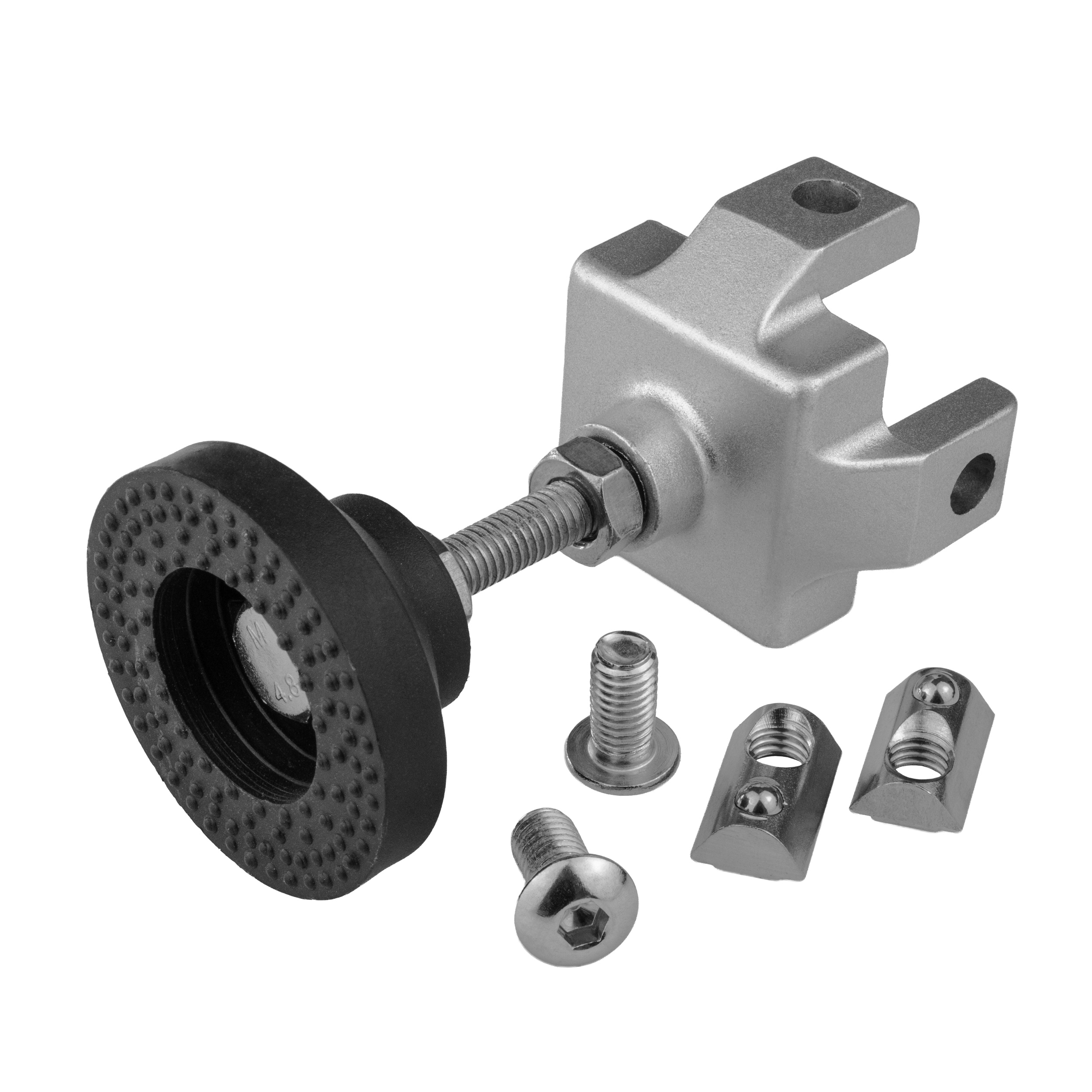 KLAK 40 - Adapter & Fußplatte Aluprofil 40x40 optional mit Stellfuß o. Lenkrolle KLAK 40 - Adapter- & Fußplatte Aluprofil 40x40 - mit M8 Ø50mm Stellfuss