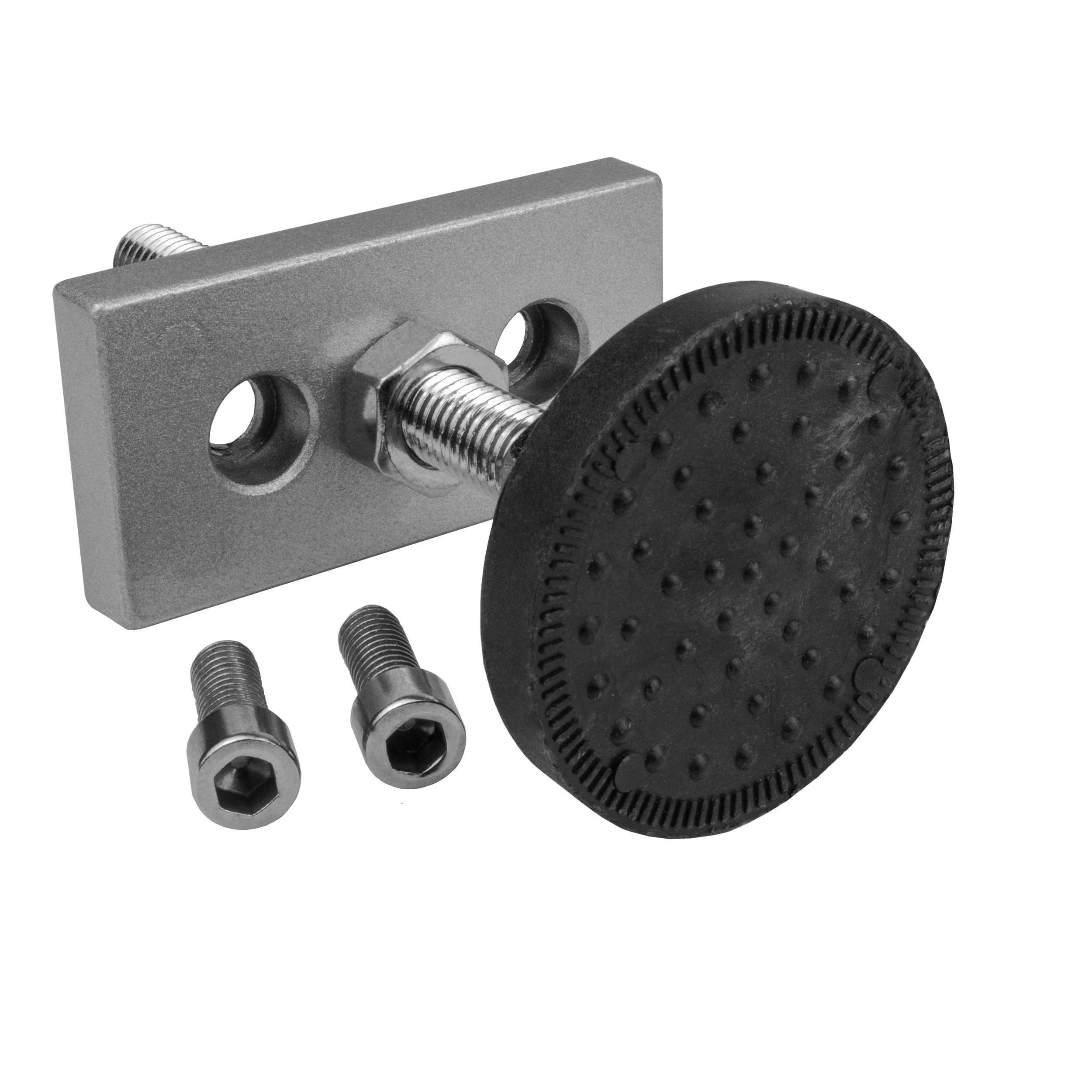 Adapter- & Fußplatte Aluprofil 4080, silbergrau – M12 mit Stellfuß Adapter- & Fußplatte Aluprofil 4080, silbergrau – M12 mit Stellfuß
