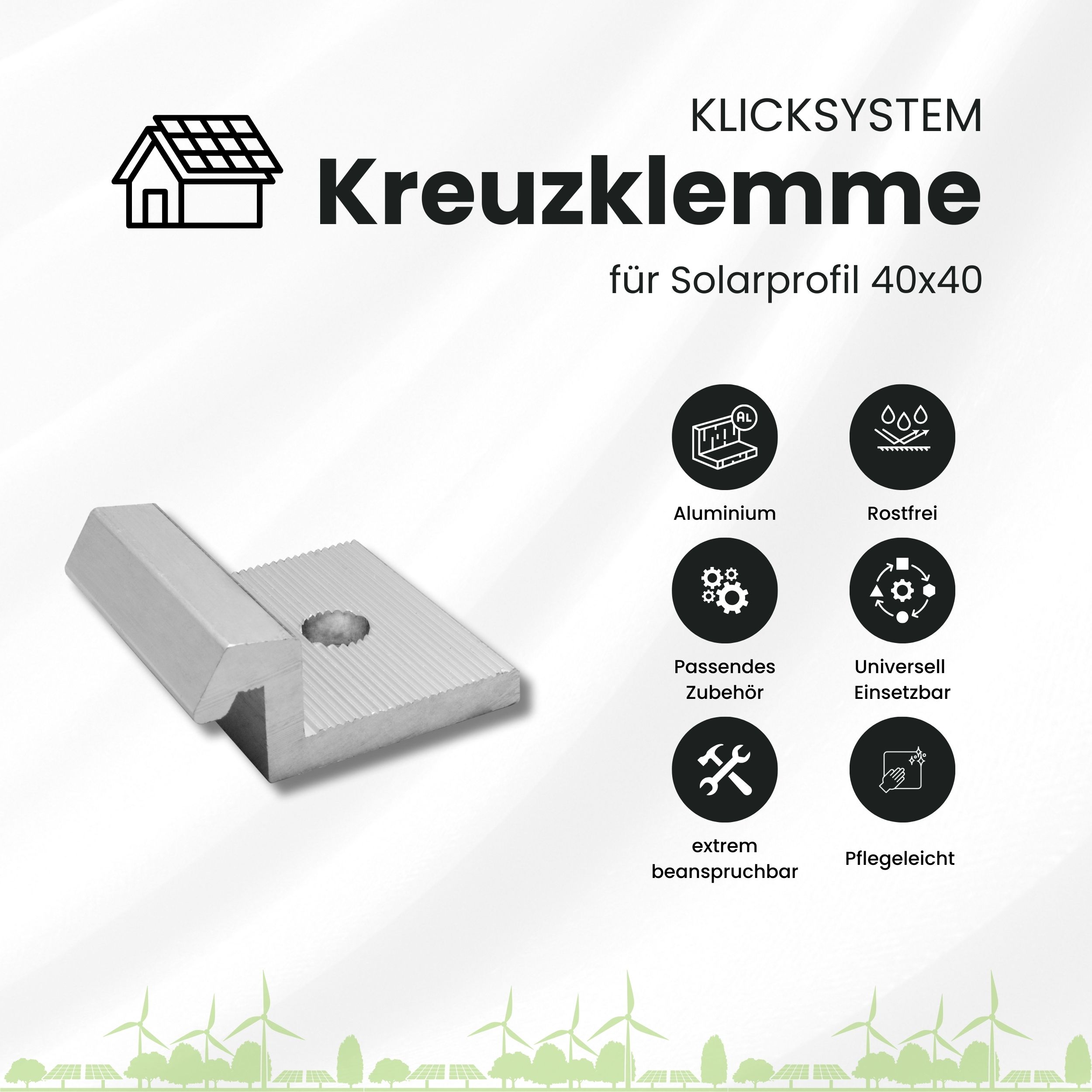 Solarprofile - 1x Kreuzklemme silber - ohne MwSt. - TKSK-30 - PV-Profile - für Kreuzklemme - Zubehör