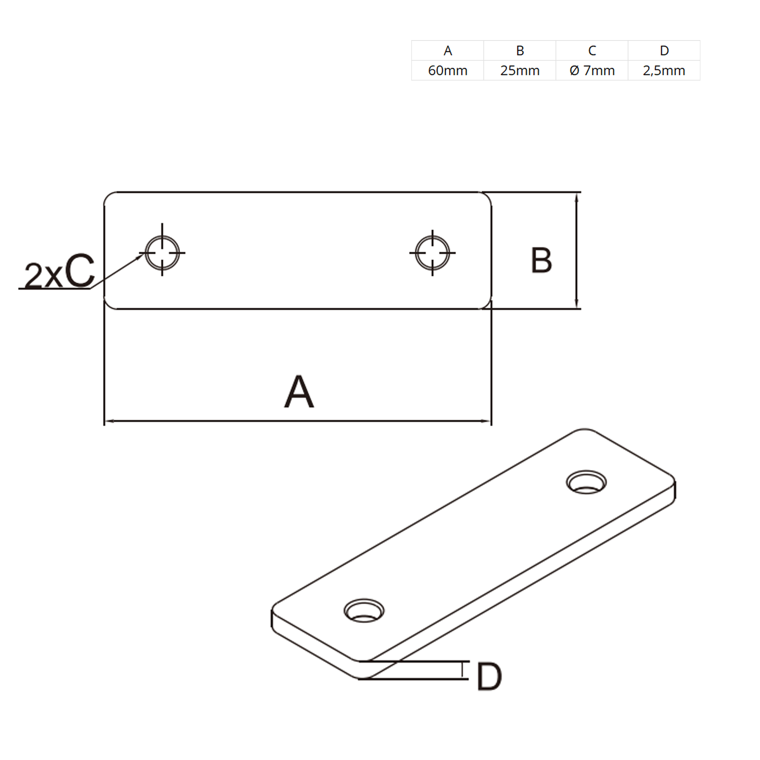 Verbinderplatte - I - 60x25mm Aussen Flachverbinder 30x30 Aluprofil Verbinderplatte - I - 60x25mm Aussen Flachverbinder 30x30 Aluprofil - 4 Stück inkl. Verschraubung