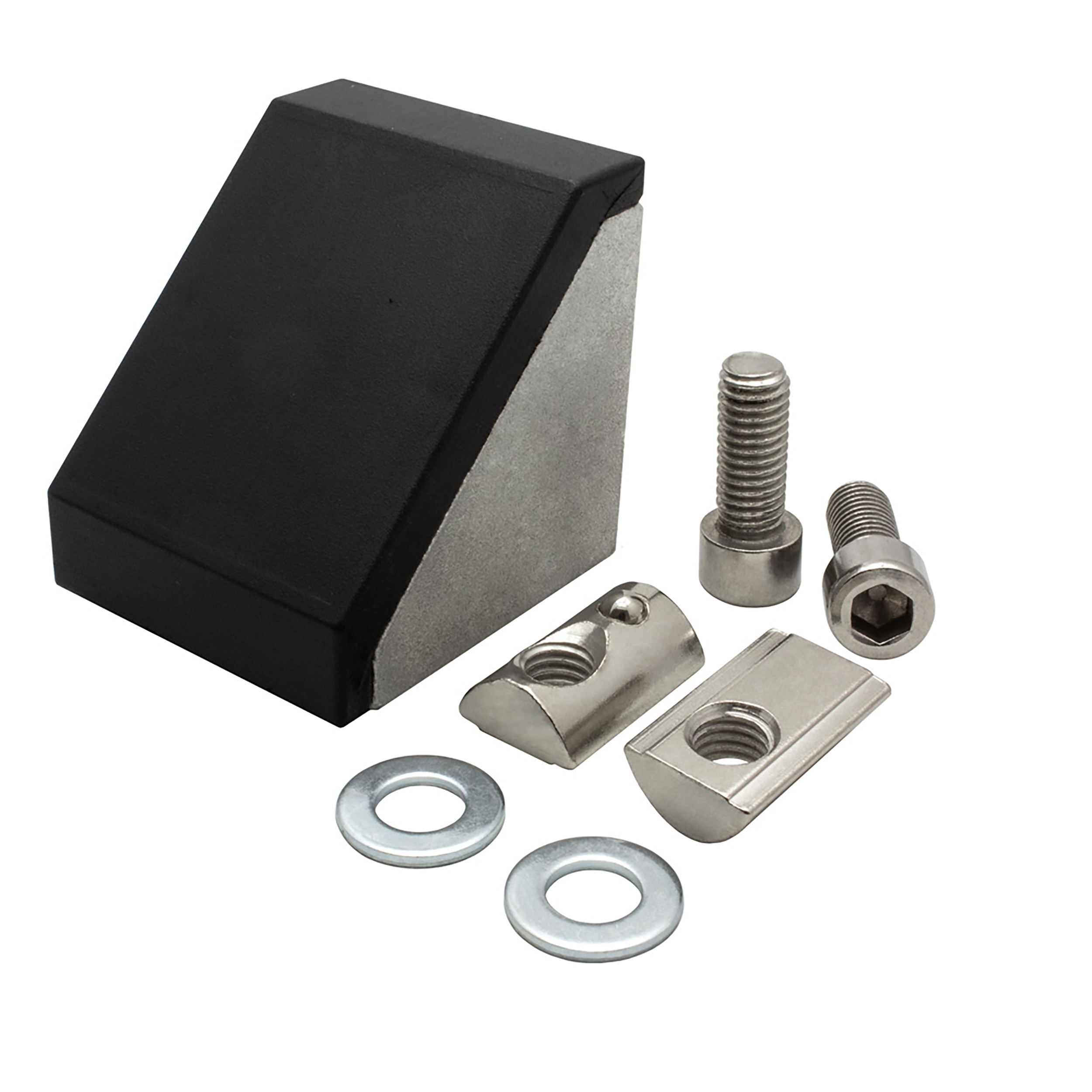 Befestigungswinkel ink. Schrauben und Nutensteine Nut 10 für Aluprofil 45-er 1 Stück + Abdeckkappe