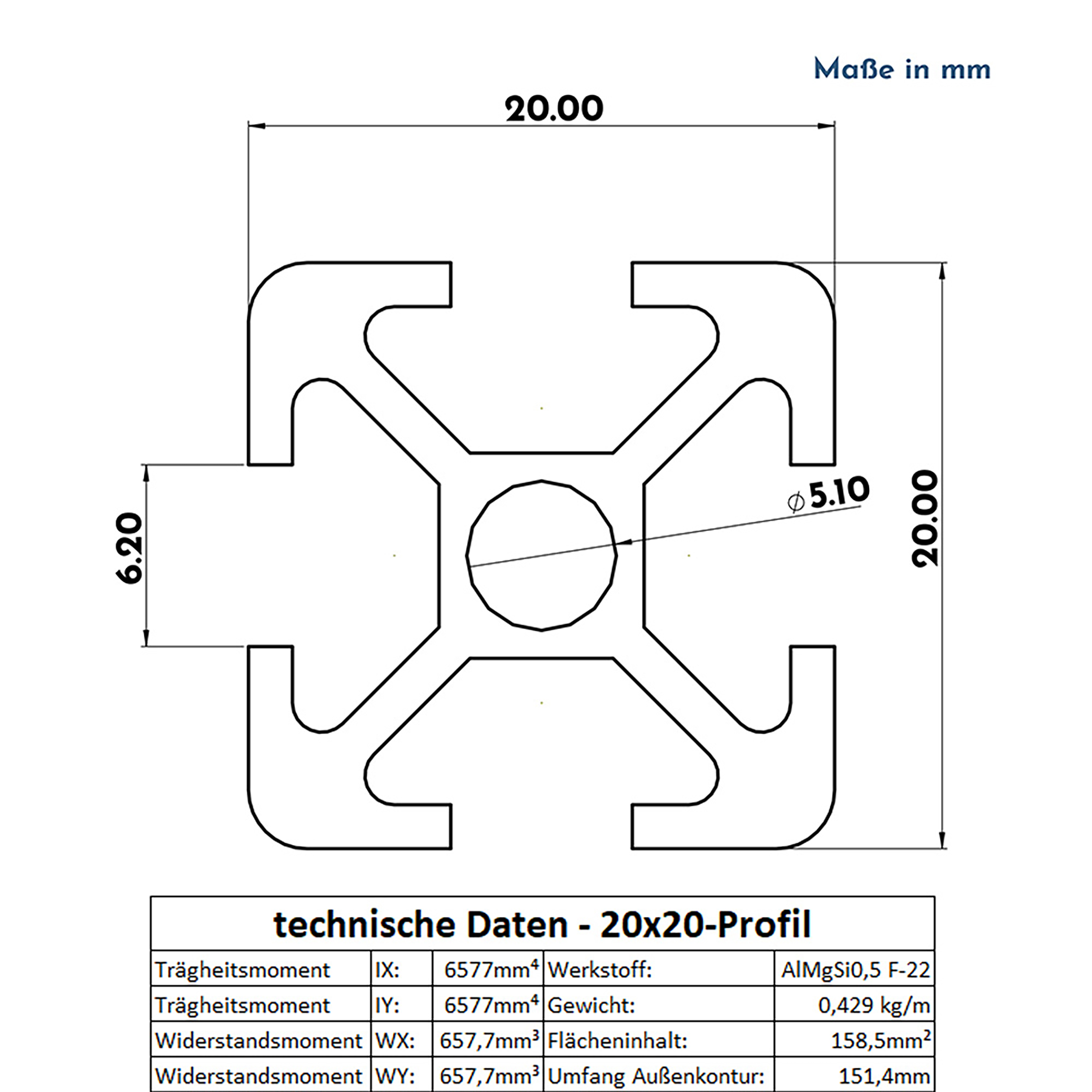 ALU Profil Aluprofil 20x20mm Nut 6 Aluminium Systemprofil Typ I 100mm-2000mm KLAK - Aluprofil 3m System-, Montage-, Konstruktionsprofil Nut 8 20x20 silber