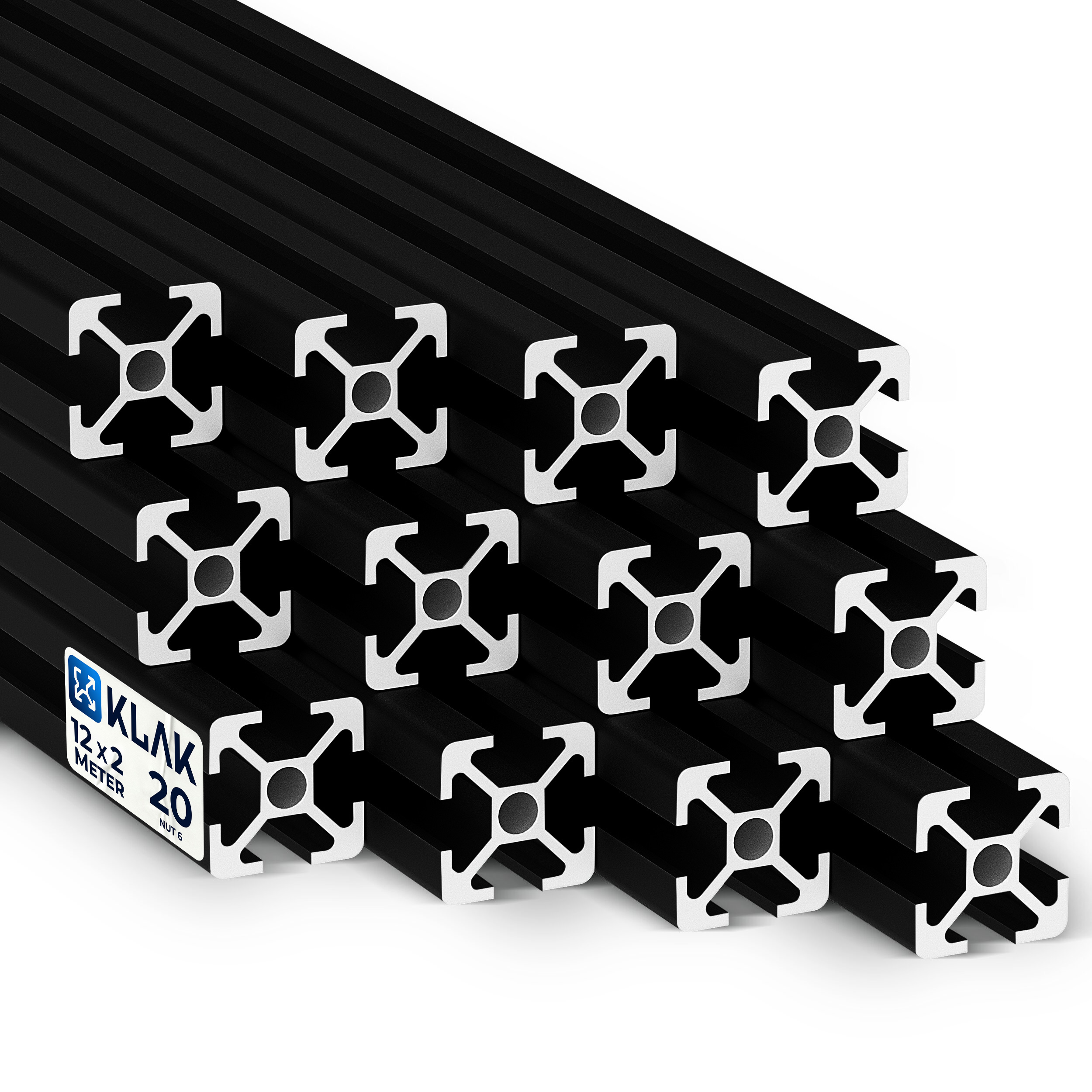 Alu Profil 12 Stück 20x20mm 2m System-, Montage-, Konstruktionsprofil Nut 6 schwarz Alu Profil 12 Stück 20x20mm 2m System-, Montage-, Konstruktionsprofil Nut 6 schwarz
