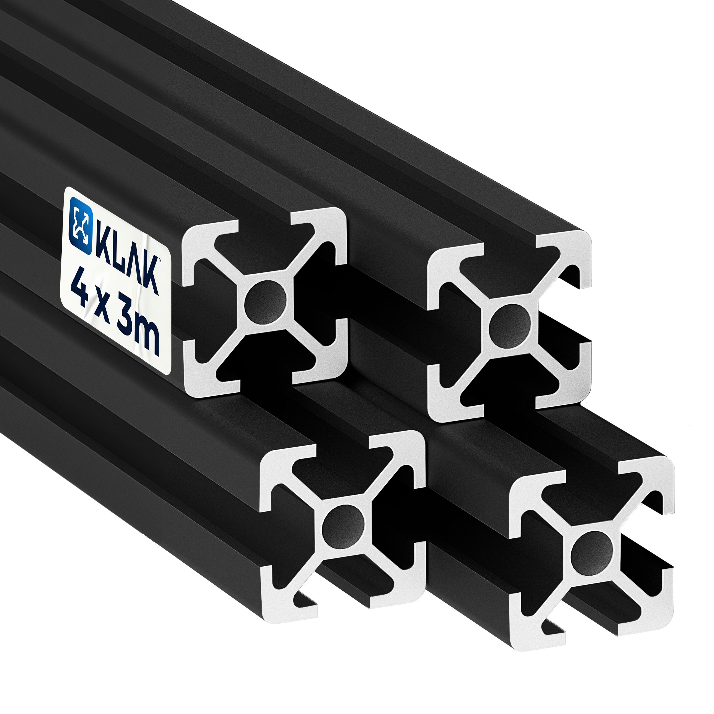 Alu Profil 4 Stück 20x20mm 3m System-, Montage-, Konstruktionsprofil Nut 6 schwarz