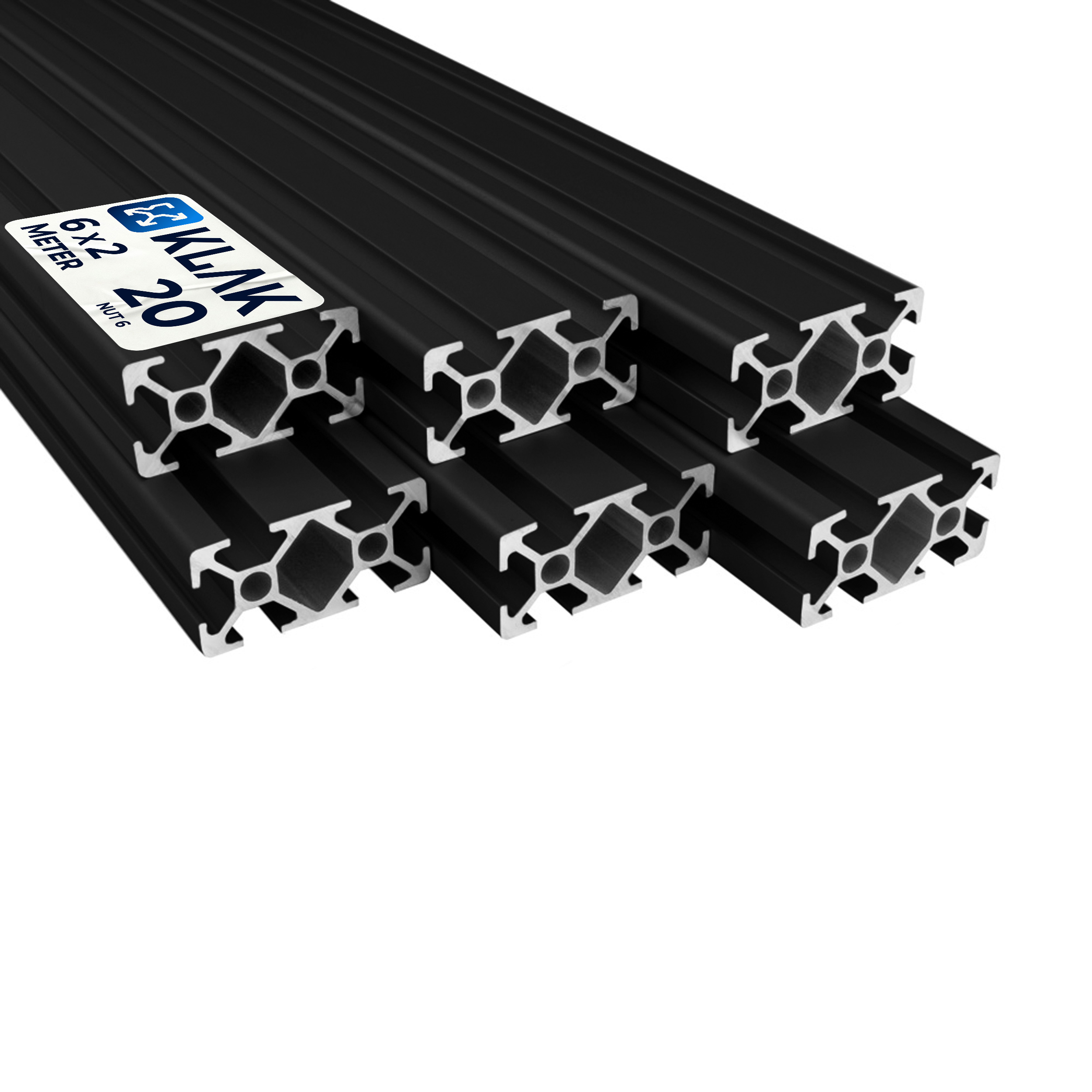 Alu Profil 6 Stück 20x40mm 2m System-, Montage-, Konstruktionsprofil Nut 6 schwarz