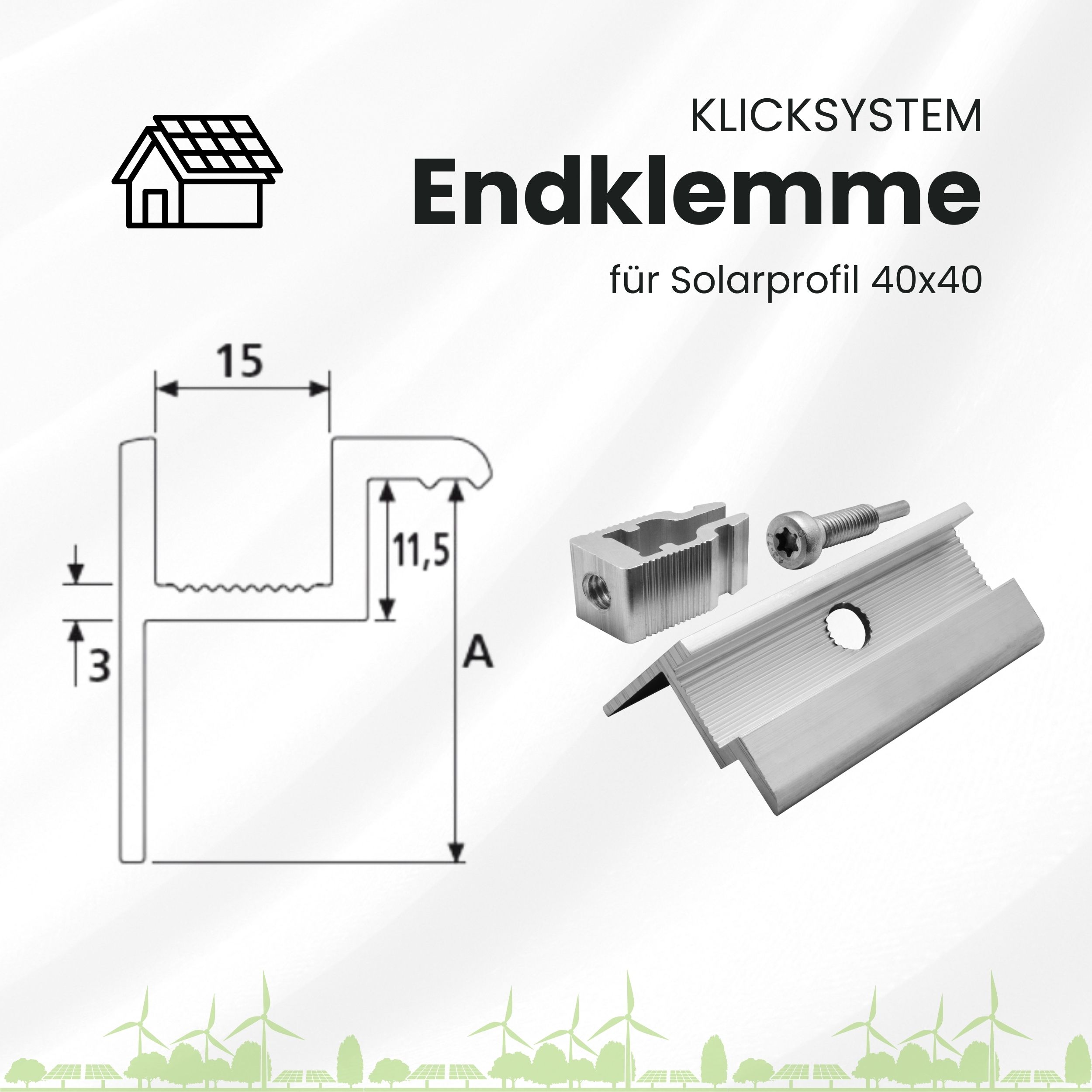 Solarprofile - 1x Endklemme silber - ohne MwSt. - TKSK-30 - PV-Profile - für Kreuzklemme - Zubehör