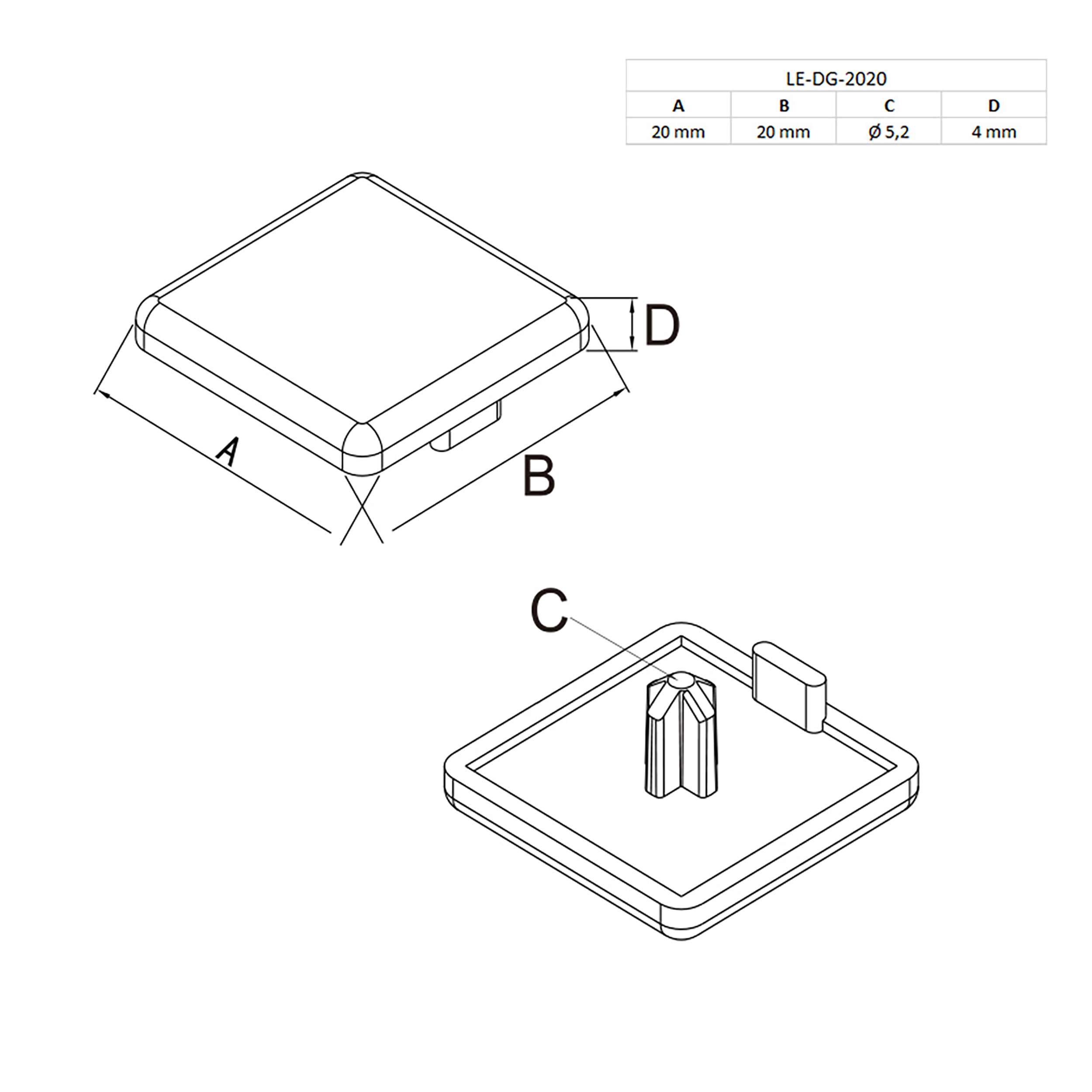 Abdeckkappe Endkappe für Aluprofil 20x20 - 1 Stück Abdeckkappe Endkappe für Aluprofil 20x20 - 1 Stück