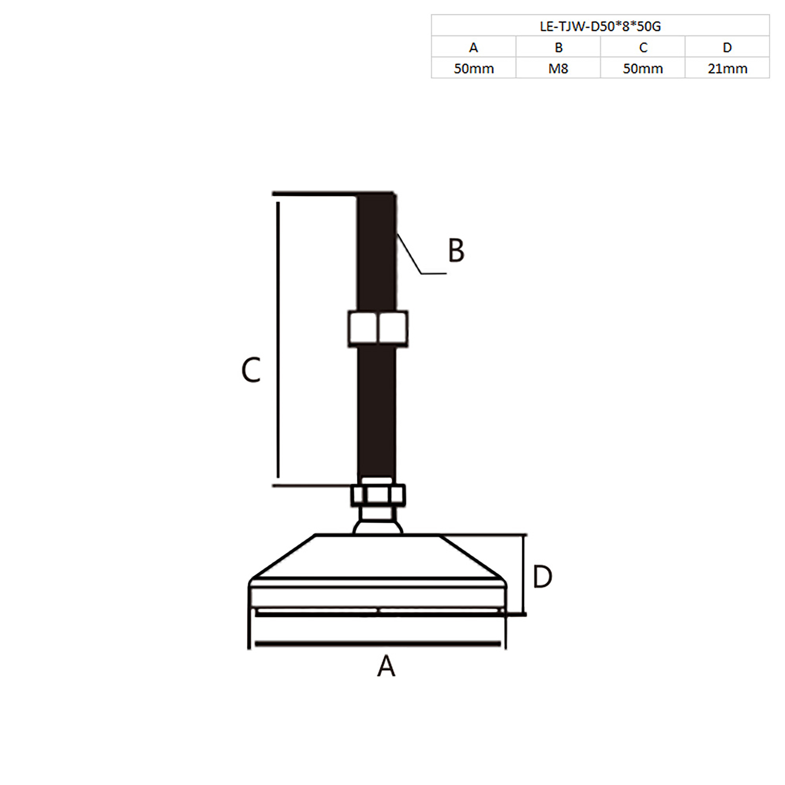 Stellfuss Kunststoff M8x50mm Teller 50mm für Aluprofil 30-er, 40-er - 4 Stück