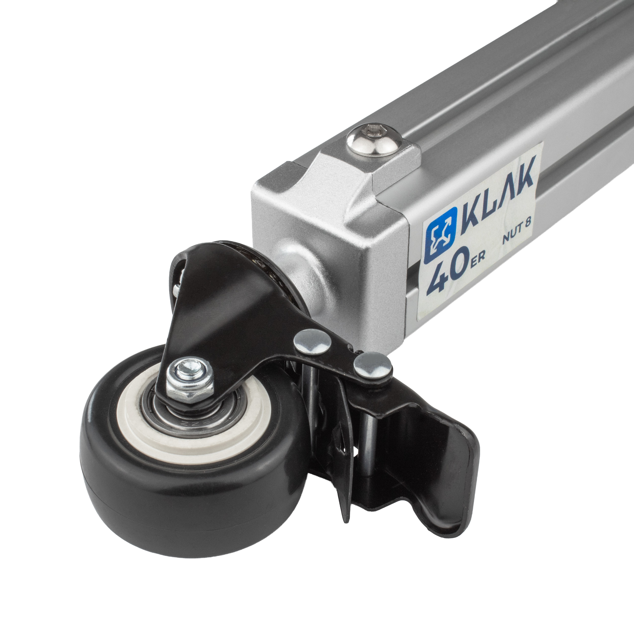 KLAK 40 - Adapter & Fußplatte Aluprofil 40x40 optional mit Stellfuß o. Lenkrolle KLAK 40 - Adapter- & Fußplatte Aluprofil 40x40 - mit M8 Ø50mm Lenkrolle