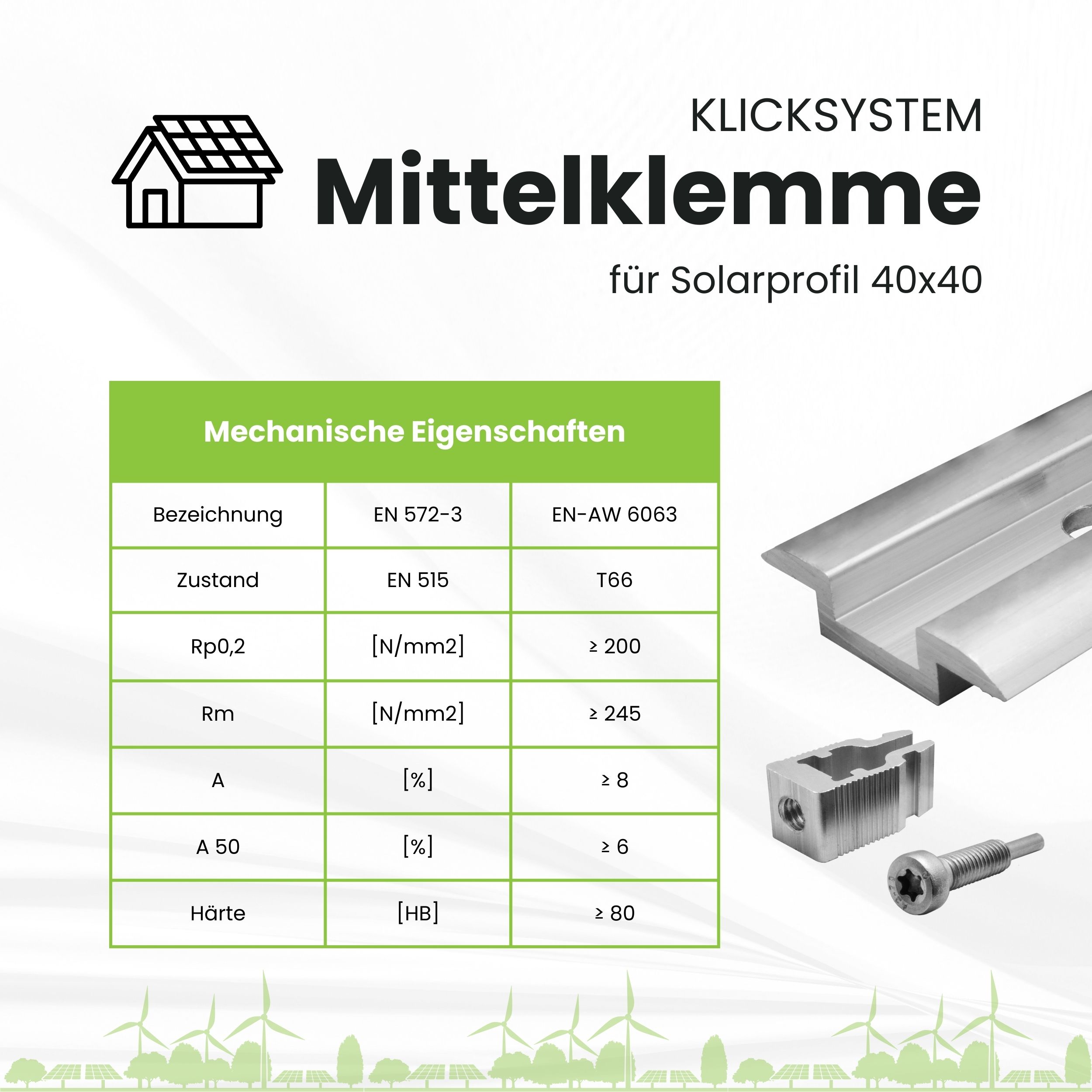 Solarprofile - 1x Mittelklemme silber - ohne MwSt. - TKSK-30 - PV-Profile - für Kreuzklemme - Zubehör