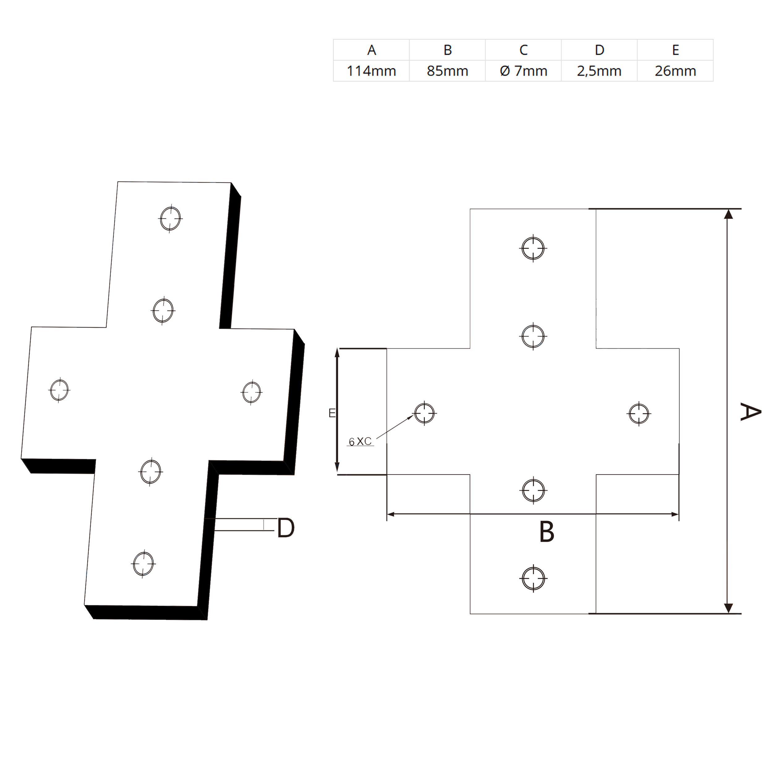 Verbinderplatte - X - 114x85mm Aussen Kreuz Flachverbinder 30x30 Aluprofil - 4 Stück inkl. Verschraubung