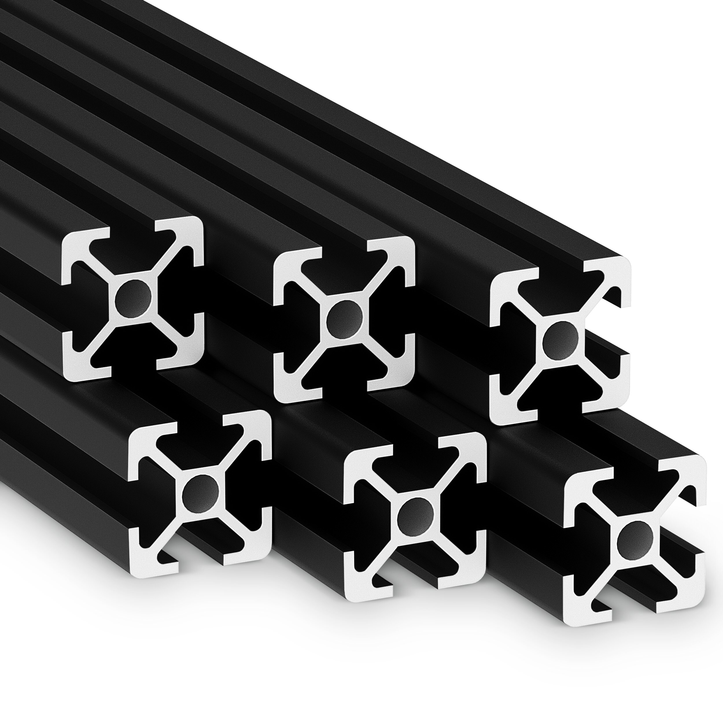 Alu Profil 6 Stück 20x20mm 2m System-, Montage-, Konstruktionsprofil Nut 6 schwarz