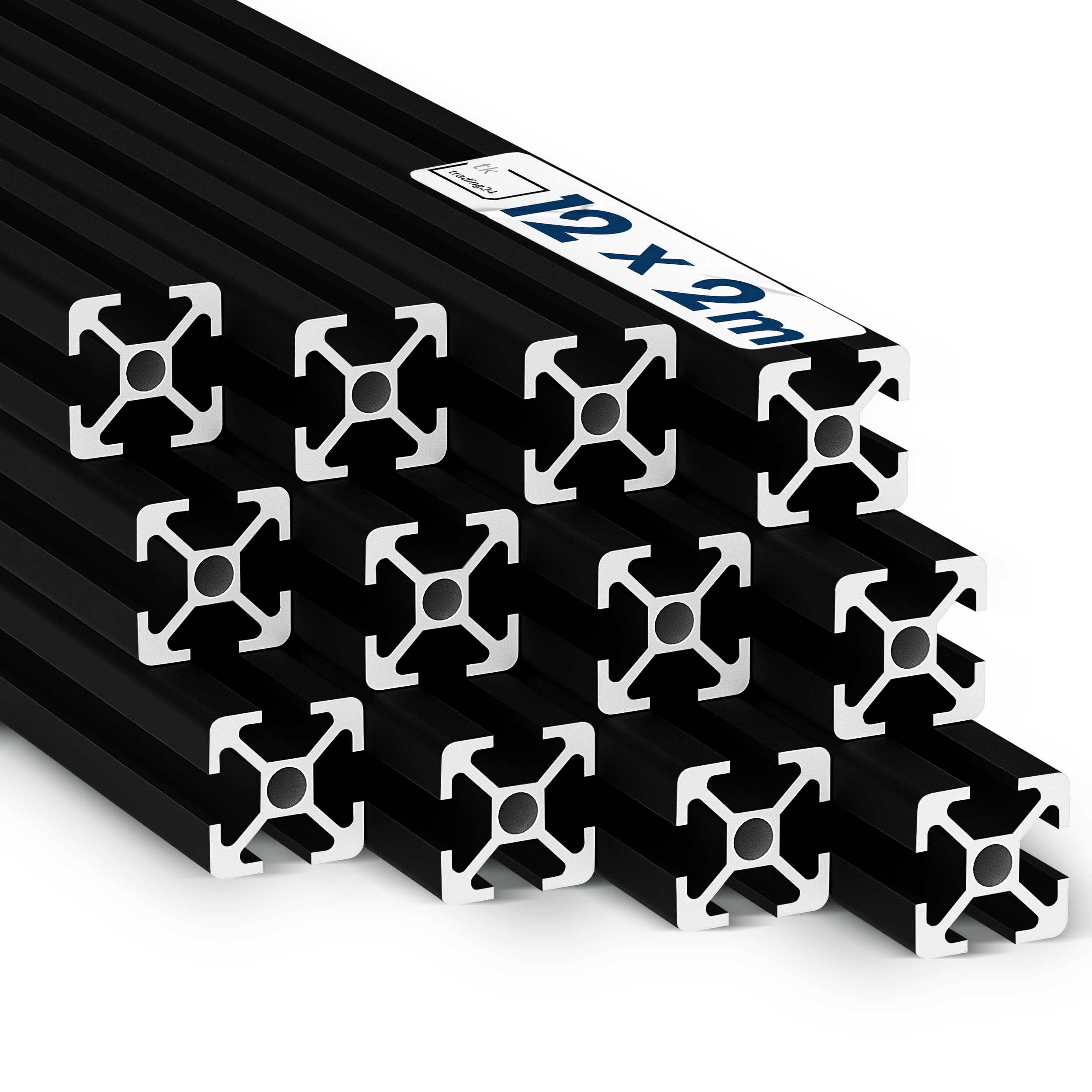 Alu Profil 12 Stück 20x20mm 2m System-, Montage-, Konstruktionsprofil Nut 6 schwarz Alu Profil 12 Stück 20x20mm 2m System-, Montage-, Konstruktionsprofil Nut 6 schwarz