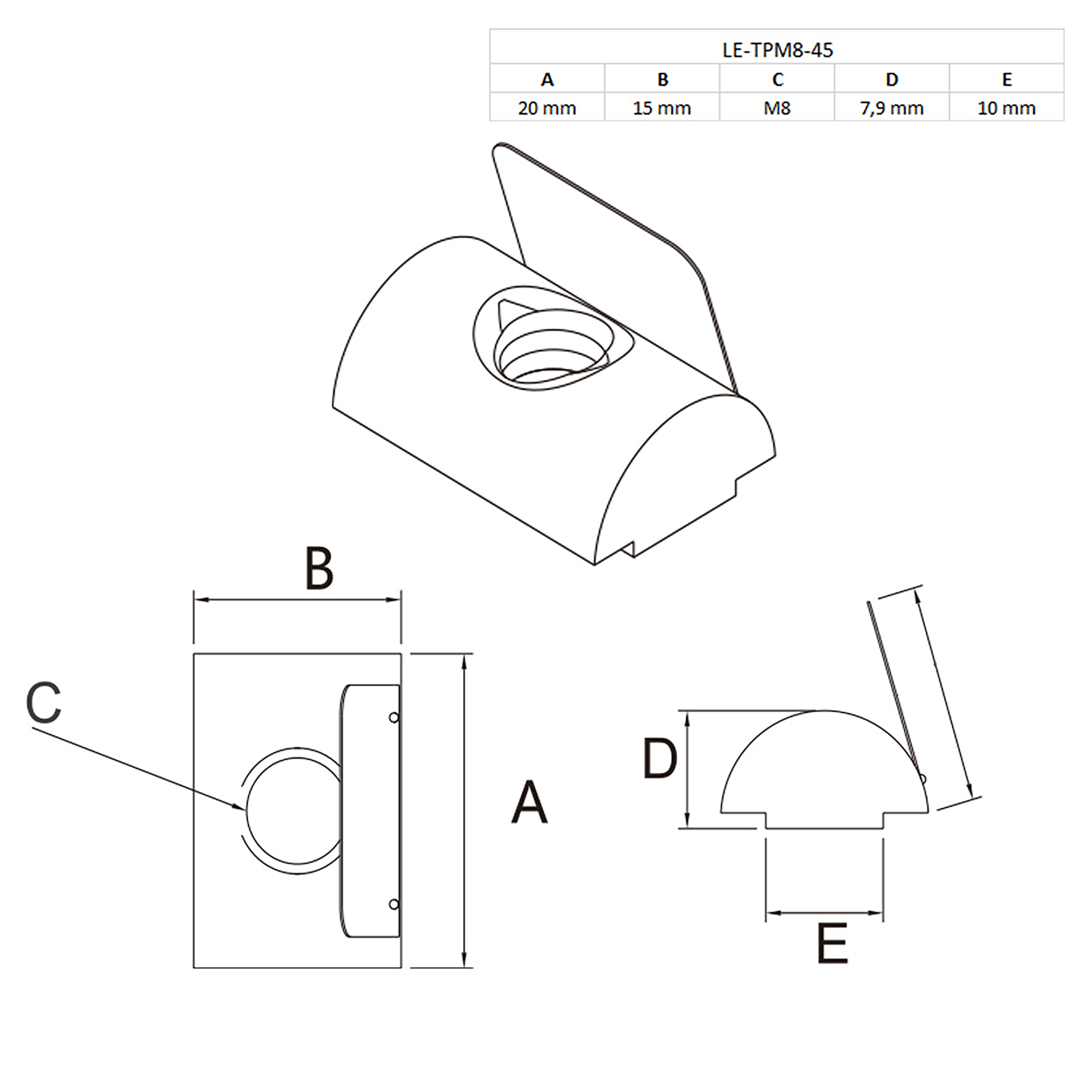 Nutenstein mit Federblech M8 Nut 10 für Aluprofil 45-er 1 Stück