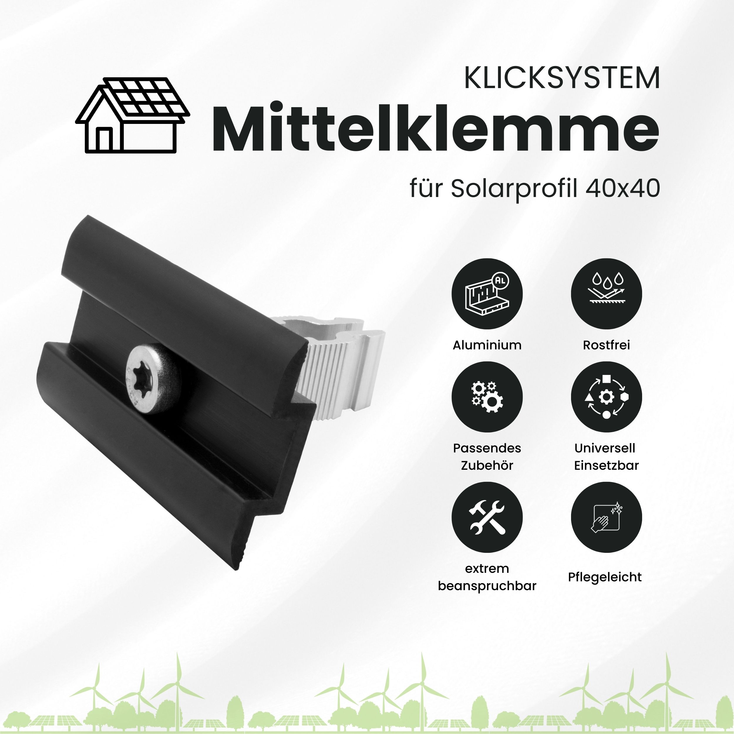 Solarprofile - 1x Mittelklemme schwarz - ohne MwSt. - TKSK-30 - PV-Profile - für Kreuzklemme - Zubehör