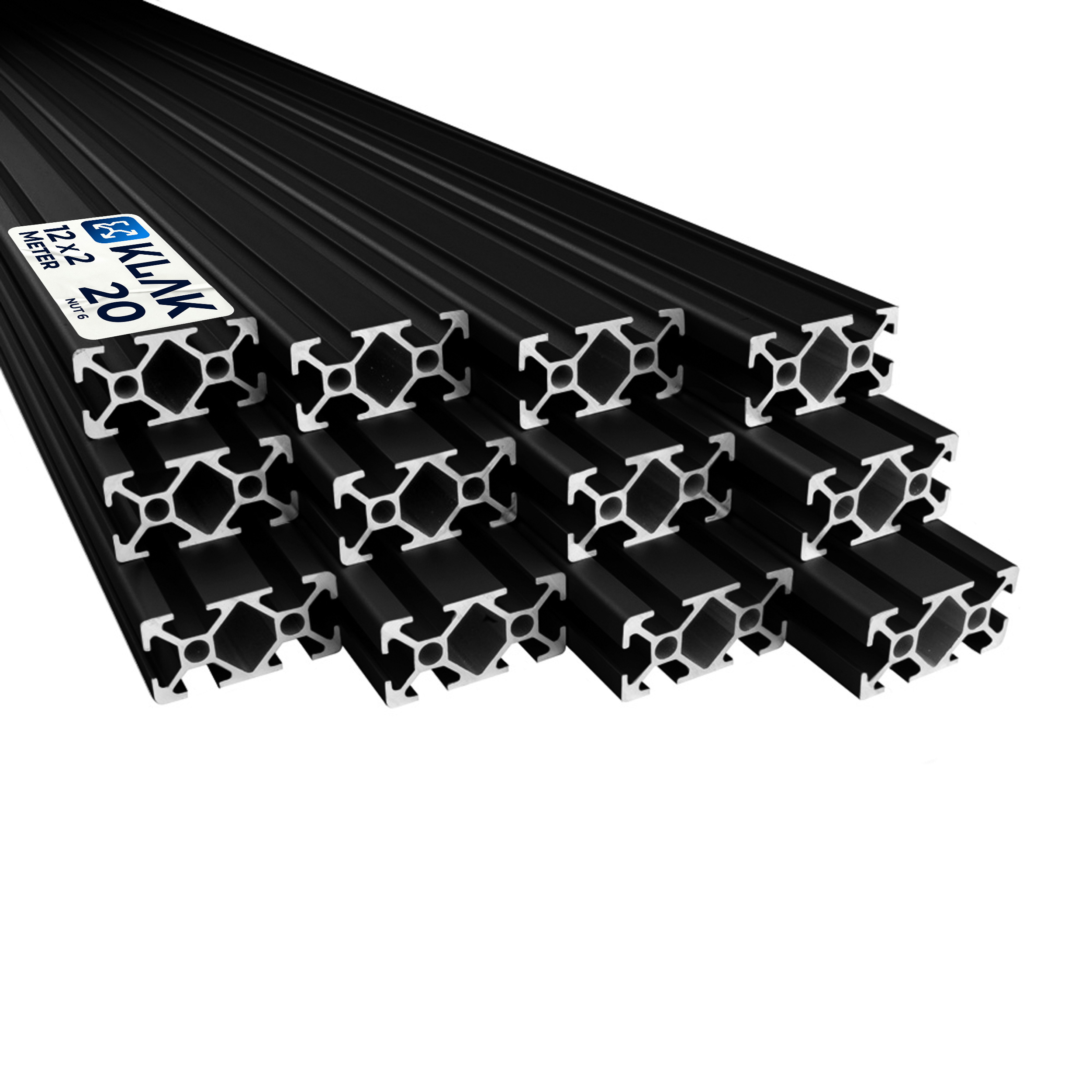 Alu Profil 12 Stück 20x40mm 2m System-, Montage-, Konstruktionsprofil Nut 6 schwarz