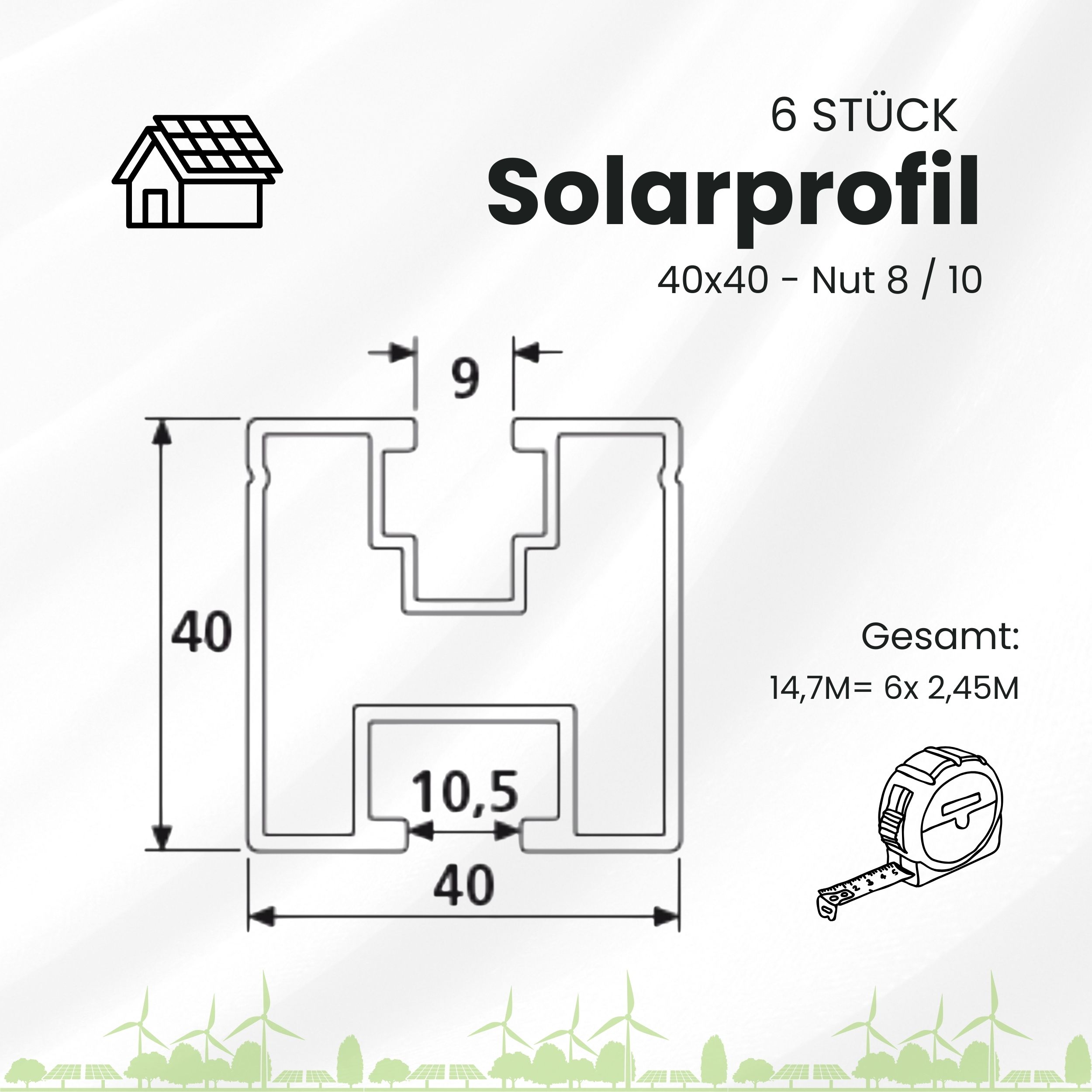 Solarprofile - 6x 40x40 - 2,54m - silber Profile - ohne MwSt. - TKS-40 - PV-Profile - Zubehör - Befestigungssystem