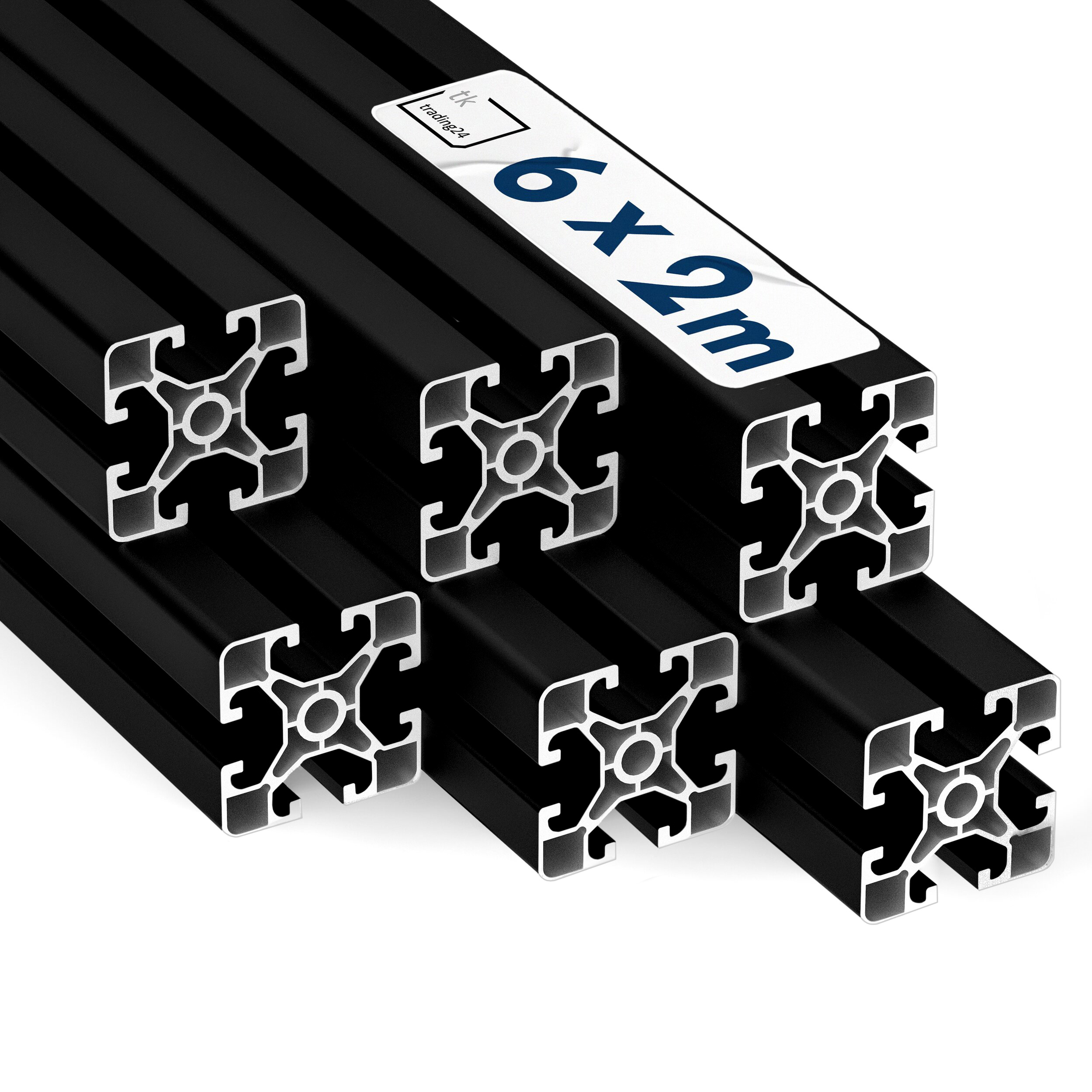 Alu Profil 6 Stück 40x40mm light 2m System-, Montage-, Konstruktionsprofil Nut 8 schwarz