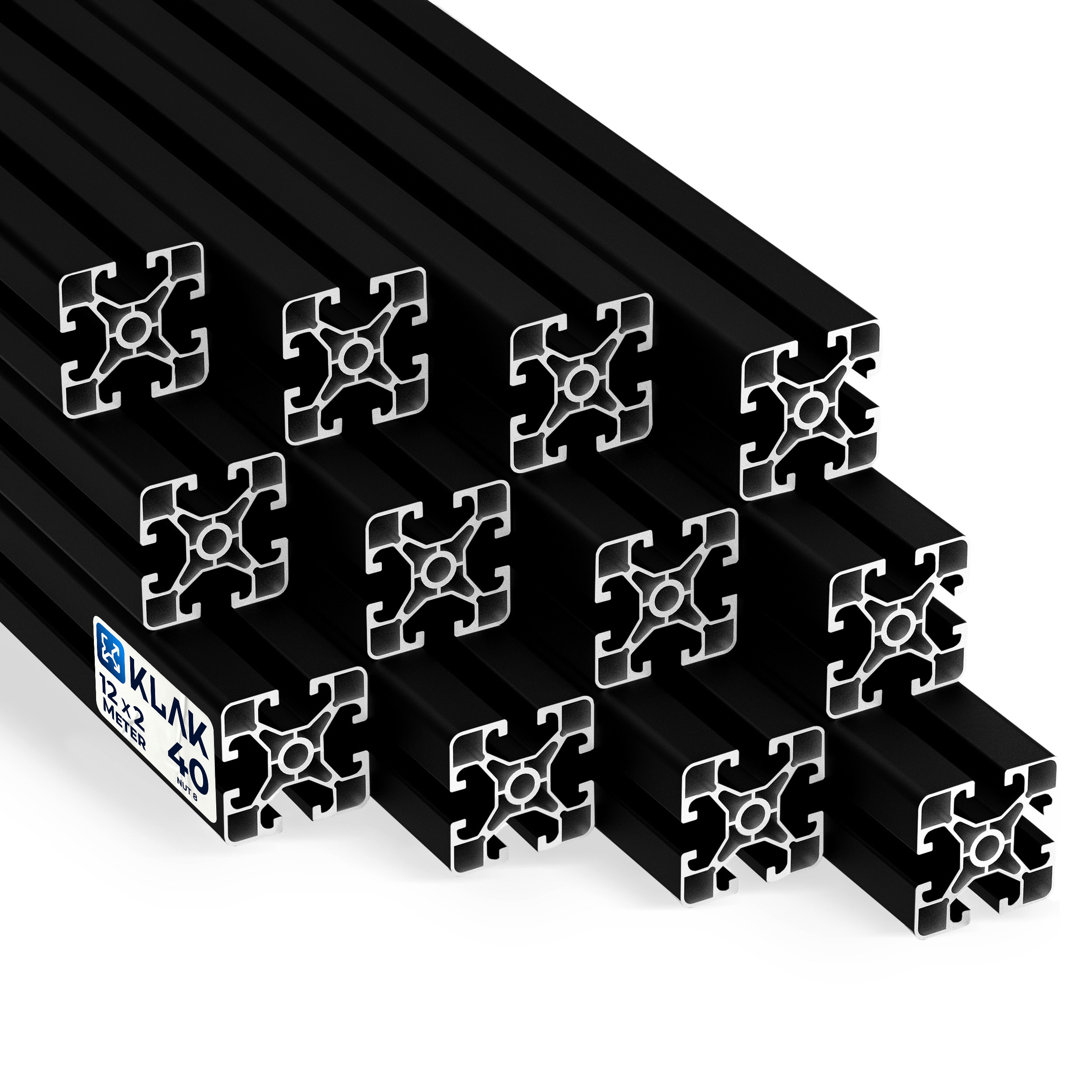 Alu Profil 12 Stück 40x40mm light 2m System-, Montage-, Konstruktionsprofil Nut 8 schwarz