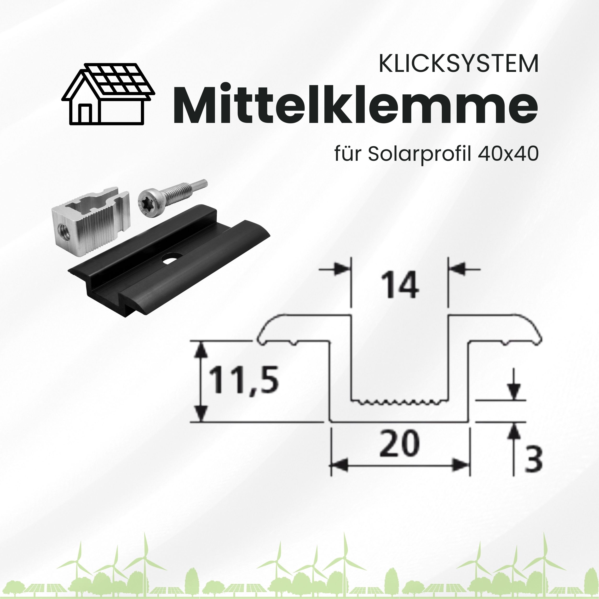 Solarprofile - 1x Mittelklemme schwarz - inkl. MwSt. - TKS-30 - PV-Profile - Zubehör - Befestigungssystem Solarprofile - 1x Mittelklemme schwarz - ohne MwSt. - TKSK-30 - PV-Profile - für Kreuzklemme - Zubehör