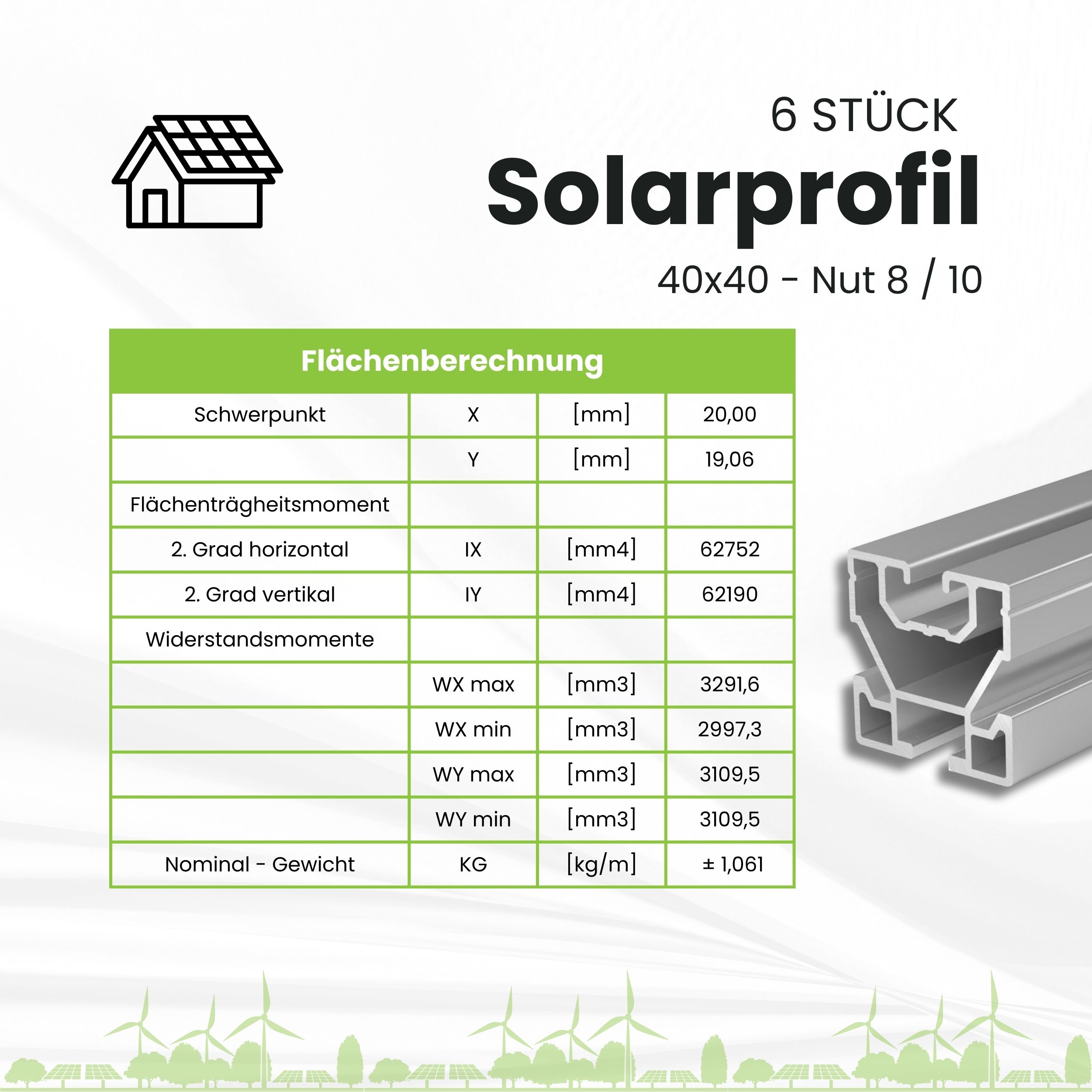 Solarprofile - 6x 40x40 - 2,45m - silber Profile - ohne MwSt. - TKSK-30 - PV-Profile - für Kreuzklemme - Zubehör