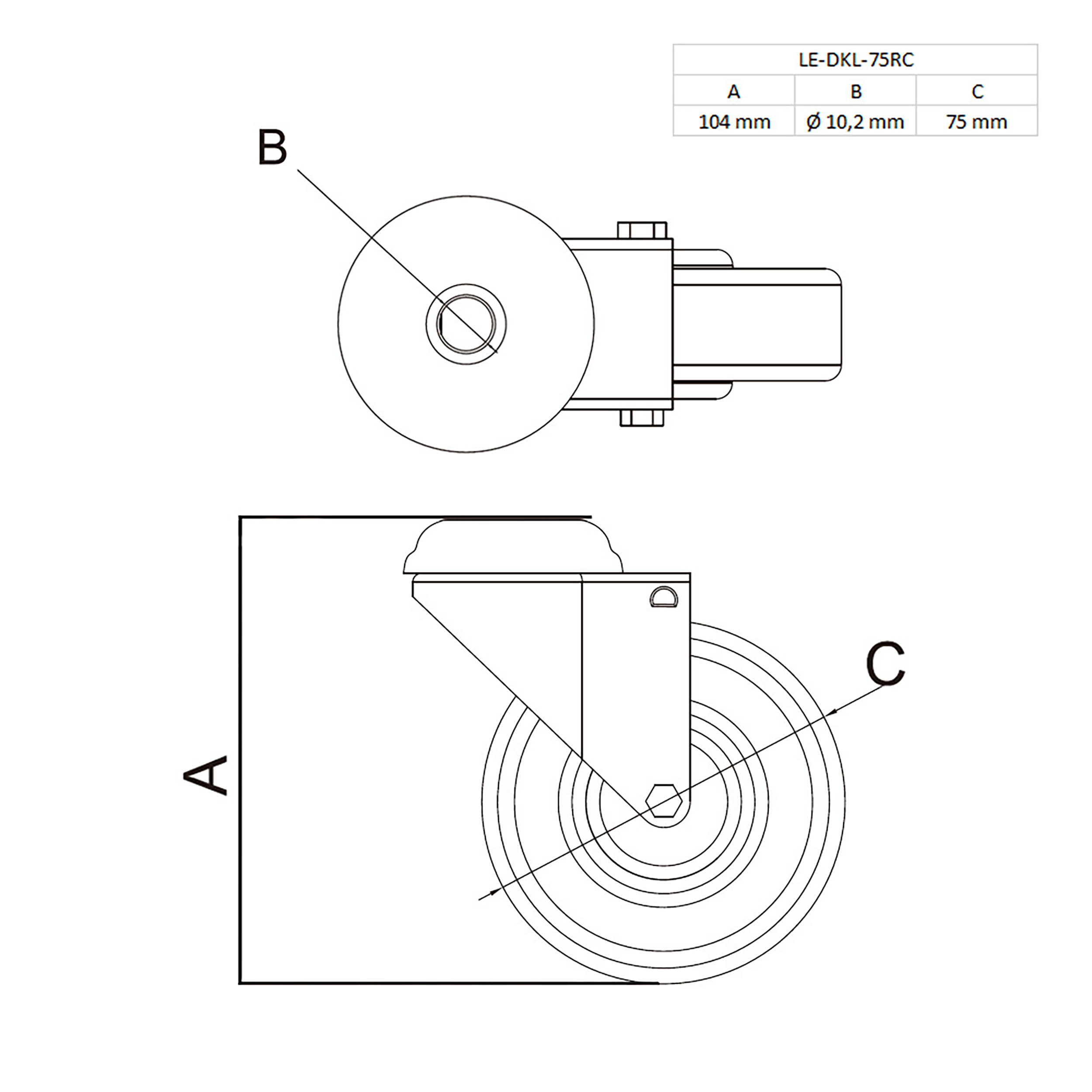 Lenkrolle Gummirolle mit Bremse Ø75mm Rückenloch Ø10,2mm für Aluprofil - 4 Stück Lenkrolle Gummirolle mit Bremse Ø75mm Rückenloch Ø10,2mm für Aluprofil - 4 Stück