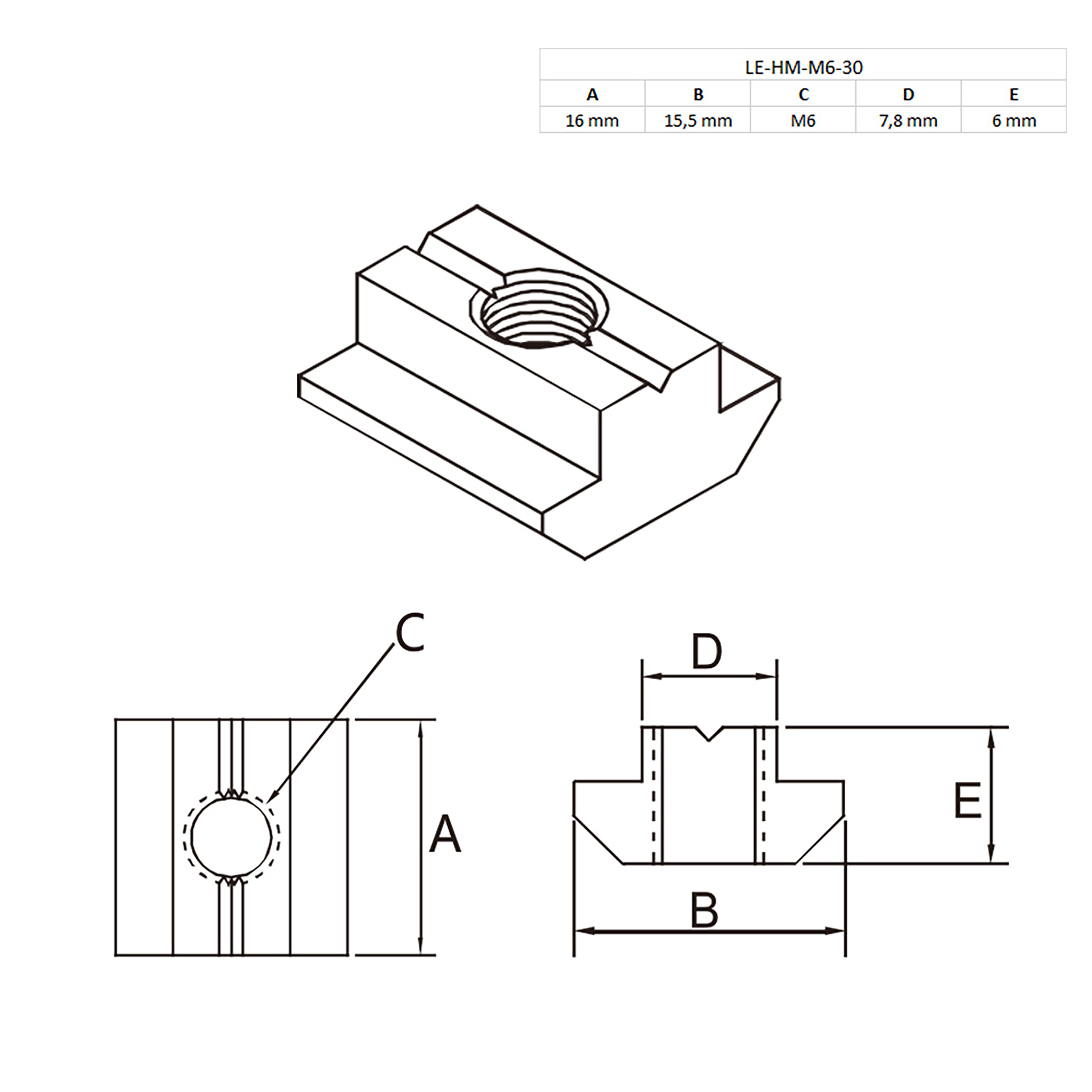 Edelstahl Nutenstein schwer Gleitmutter M6 Nut 8 für Aluprofil 30-er - 1 Stück Edelstahl Nutenstein schwer Gleitmutter M6 Nut 8 für Aluprofil 30-er - 1 Stück
