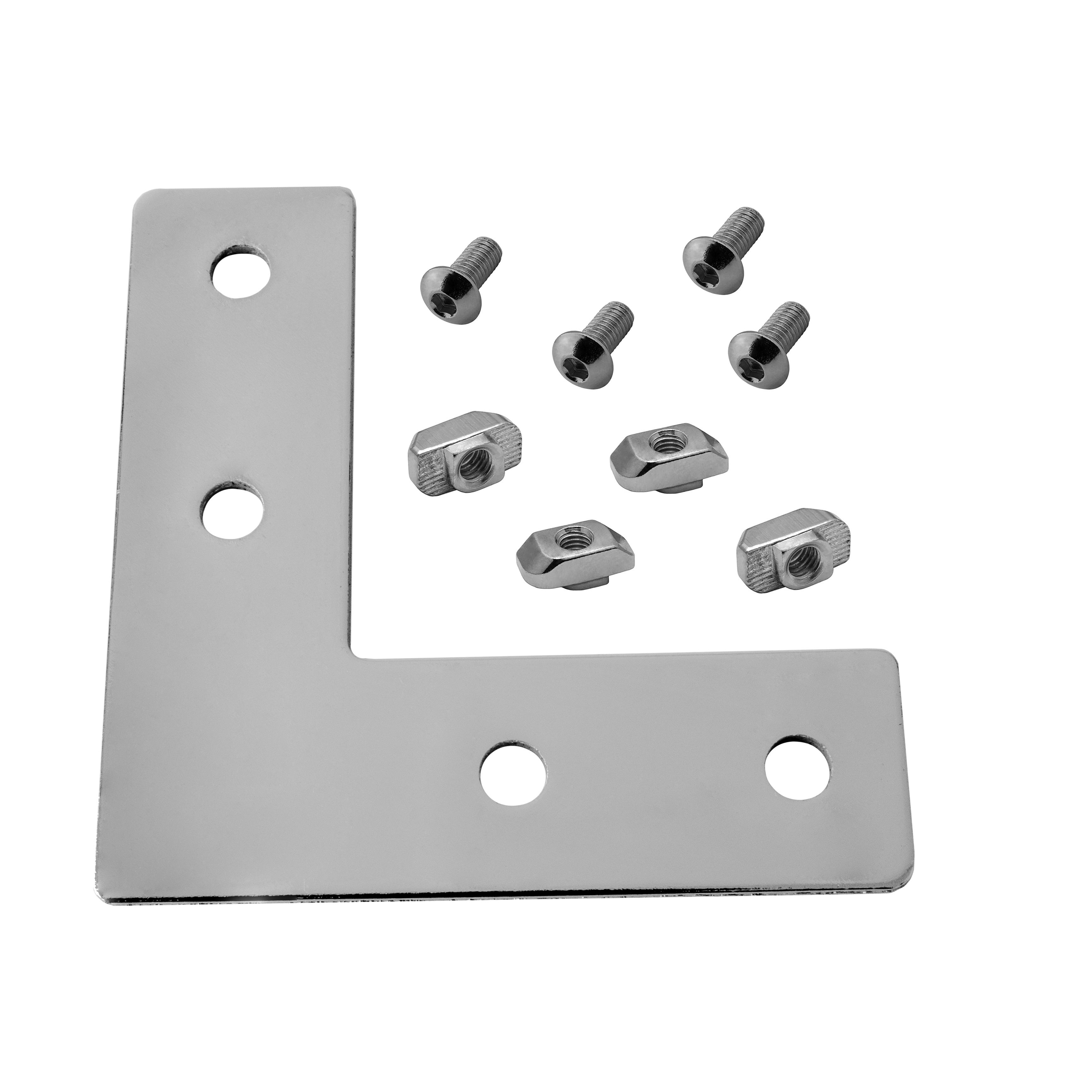 Verbinderplatte - L - 85x85mm Aussen L-Schnekel Flachverbinder 30x30 Aluprofil - 4 Stück inkl. Verschraubung