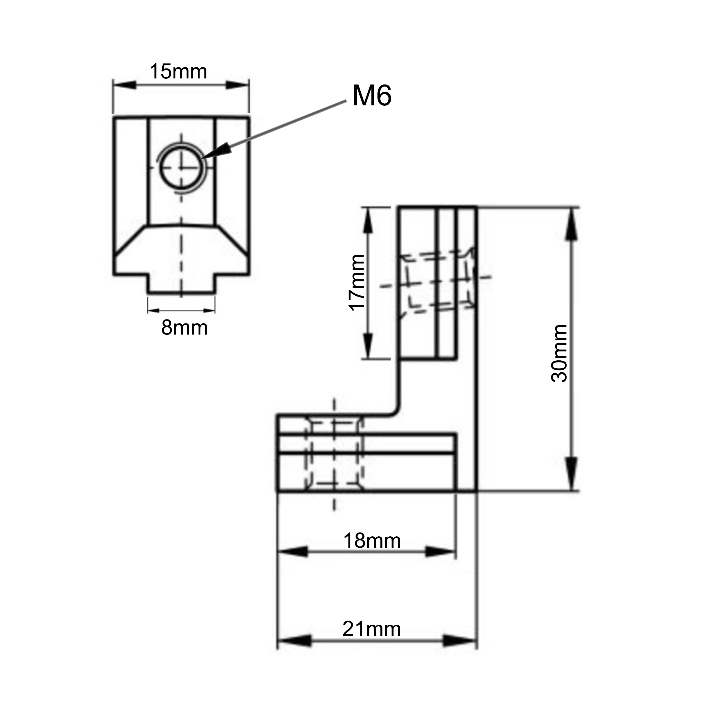 Innenwinkel M6 Nut 8 Profilverbinder für Aluprofil 30-er 1 Stück