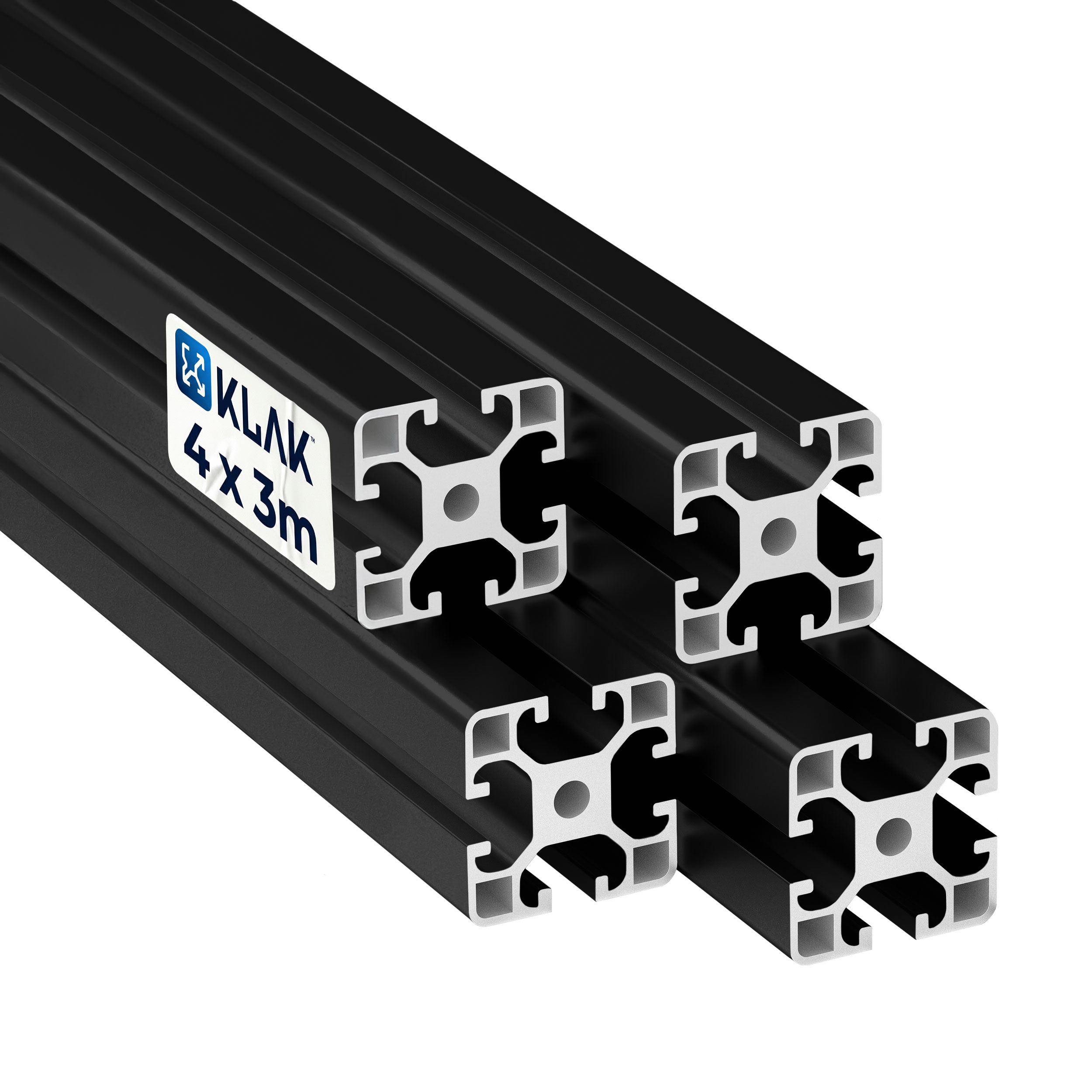 Alu Profil 4 Stück 40x40mm 3m System-, Montage-, Konstruktionsprofil Nut 8 schwarz KLAK 40 - Aluprofil 4 Stück 40x40mm 3m System-, Montage-, Konstruktionsprofil Nut 8 schwarz
