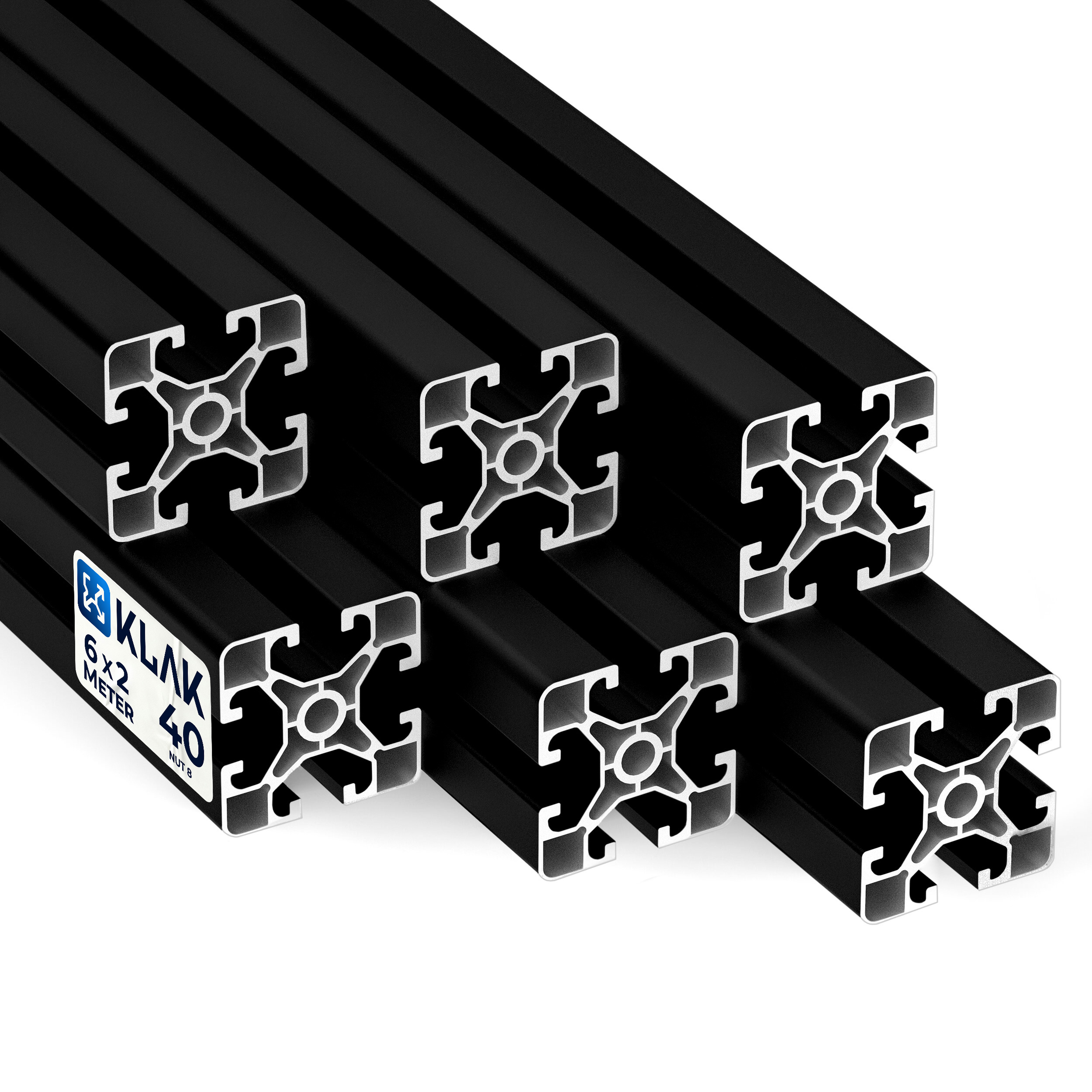 Alu Profil 6 Stück 40x40mm light 2m System-, Montage-, Konstruktionsprofil Nut 8 schwarz