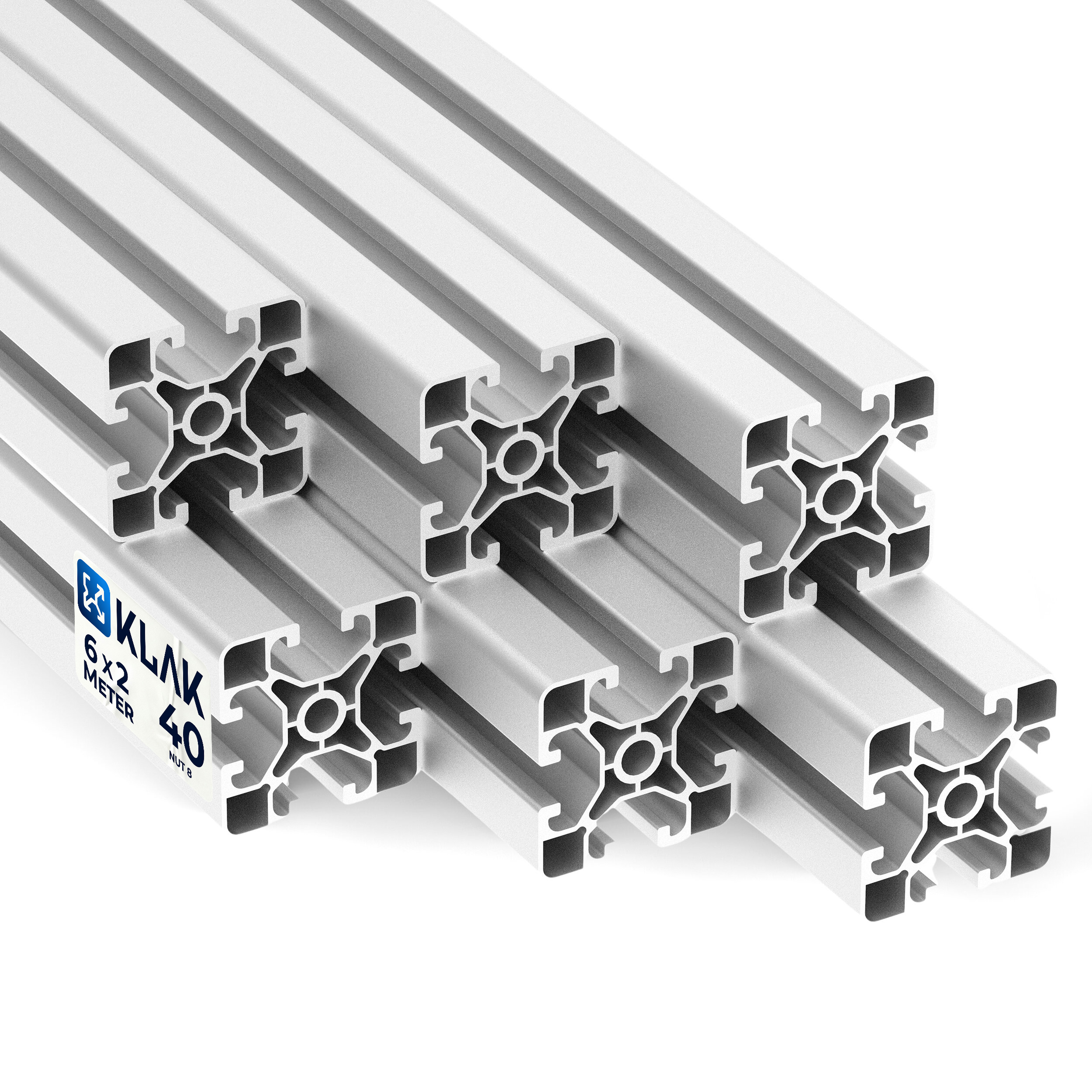Alu Profil 6 Stück 40x40mm light 2m System-, Montage-, Konstruktionsprofil Nut 8