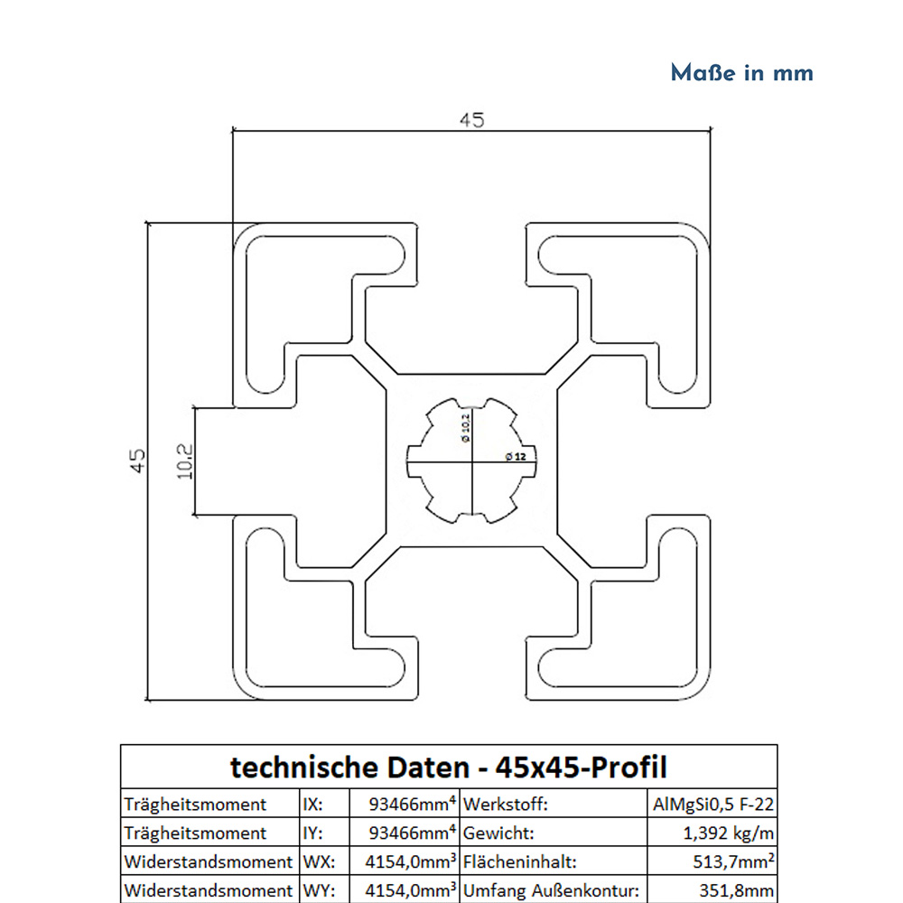 Alu Profil 6 Stück 45x45mm 2m System-, Montage-, Konstruktionsprofil Nut 10 Alu Profil 6 Stück 45x45mm 2m System-, Montage-, Konstruktionsprofil Nut 10