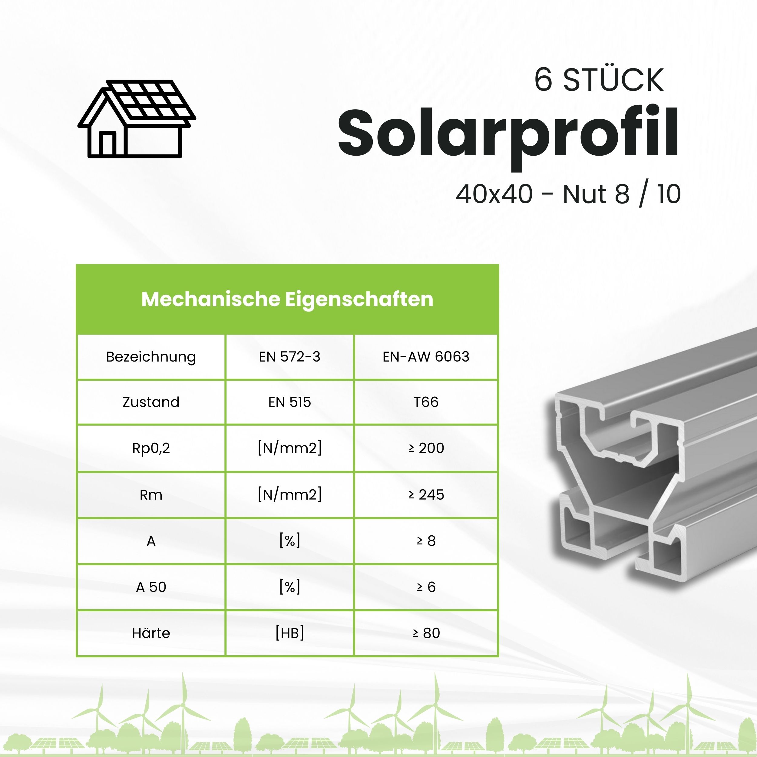 Solarprofile - 6x 40x40 - 2,45m - silber Profile - ohne MwSt. - TKSK-30 - PV-Profile - für Kreuzklemme - Zubehör