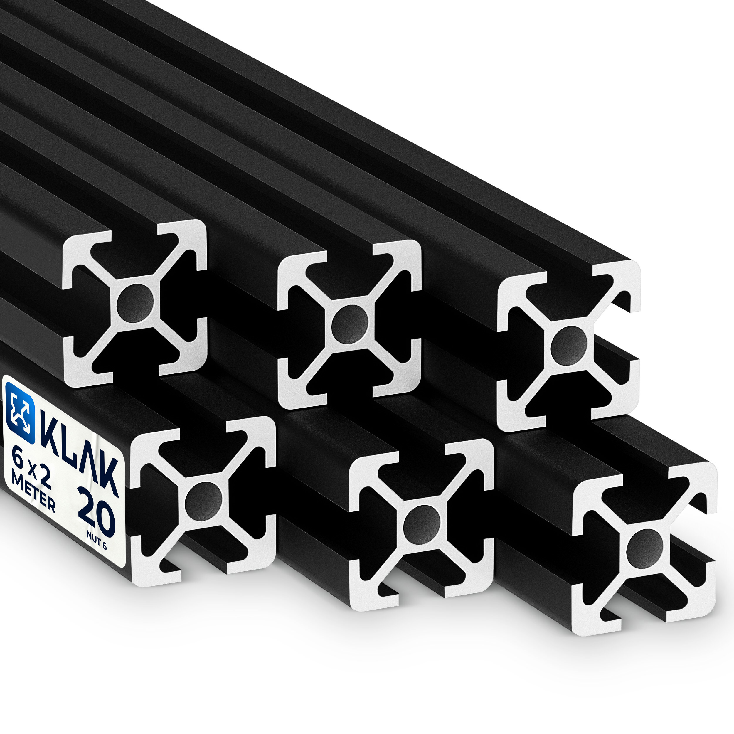 Alu Profil 6 Stück 20x20mm 2m System-, Montage-, Konstruktionsprofil Nut 6 schwarz Alu Profil 6 Stück 20x20mm 2m System-, Montage-, Konstruktionsprofil Nut 6 schwarz