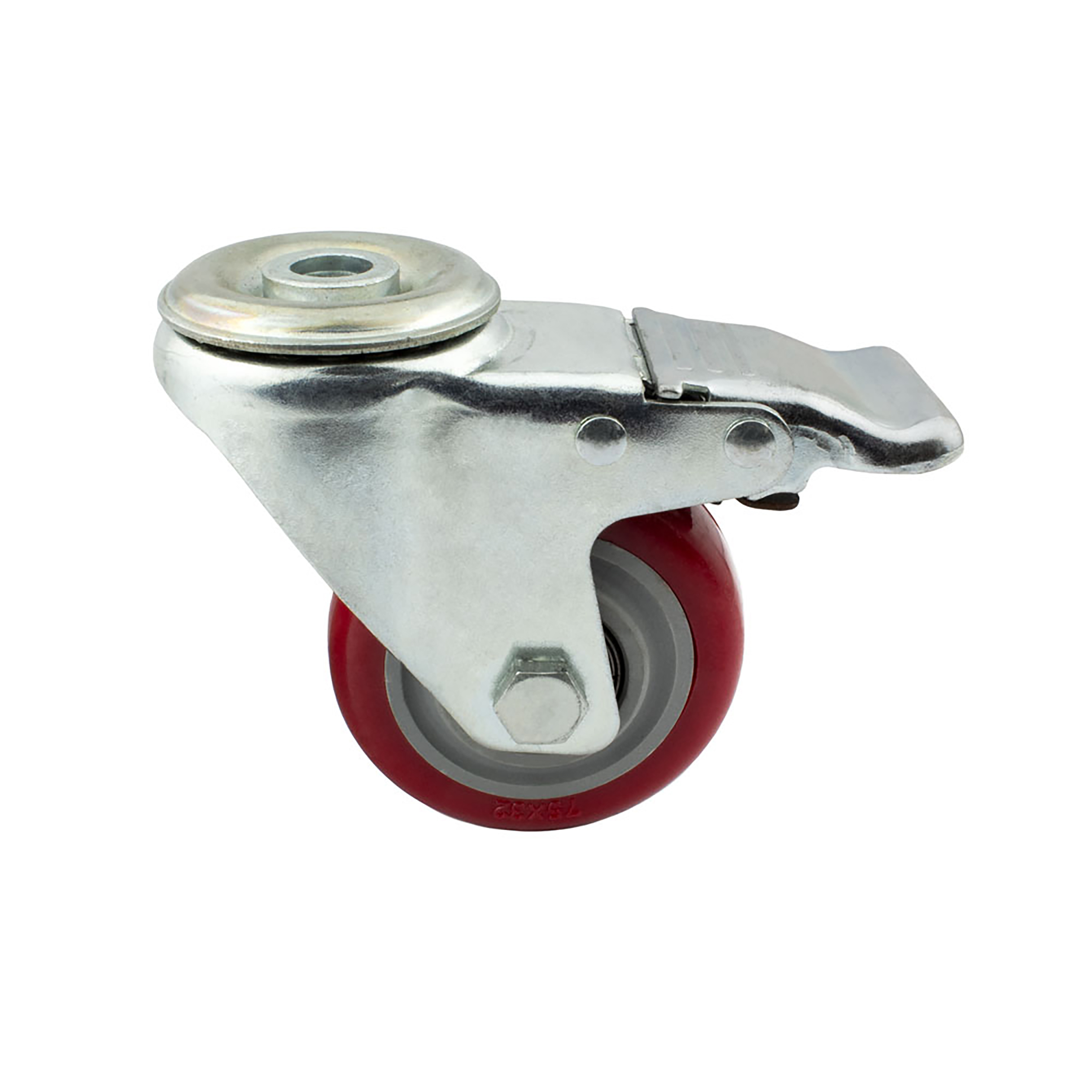 Lenkrolle Gummirolle mit Bremse Ø75mm Rückenloch Ø10,2mm für Aluprofil - 1 Stück Lenkrolle Gummirolle mit Bremse Ø75mm Rückenloch Ø10,2mm für Aluprofil - 1 Stück