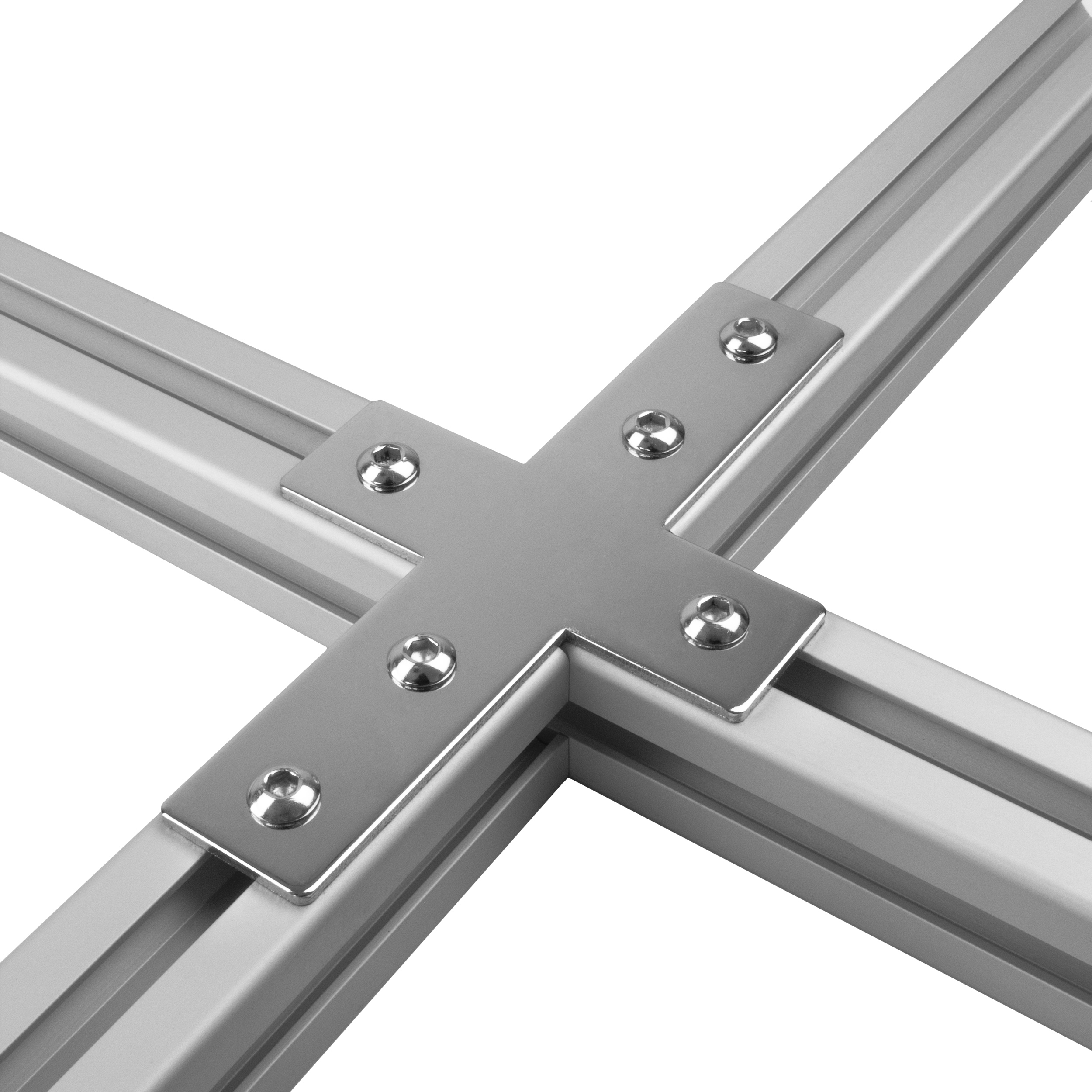 Verbinderplatte - X - 114x85mm Aussen Kreuz Flachverbinder 30x30 Aluprofil - 4 Stück inkl. Verschraubung