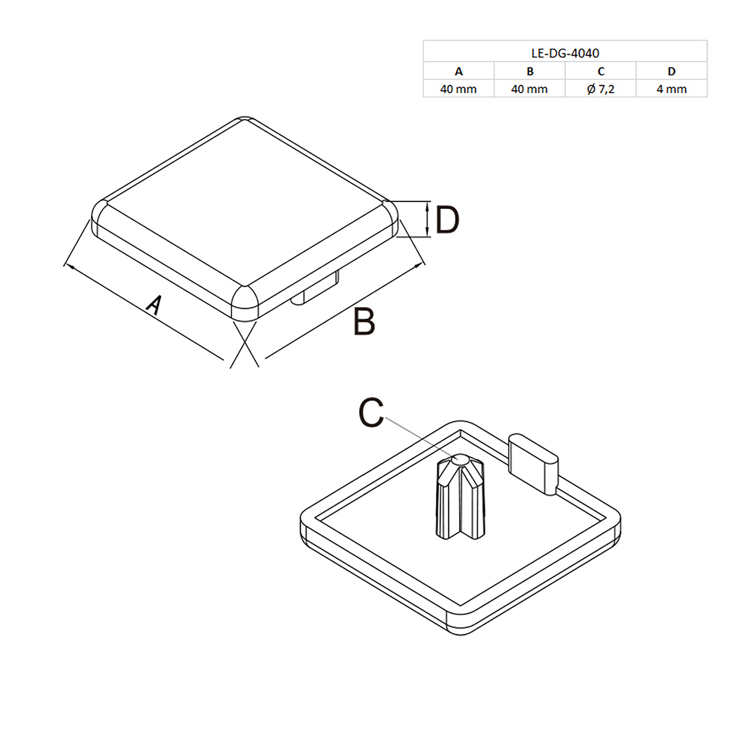 Abdeckkappe Endkappe für Aluprofil 40x40 - 1 Stück Abdeckkappe Endkappe für Aluprofil 40x40 - 1 Stück