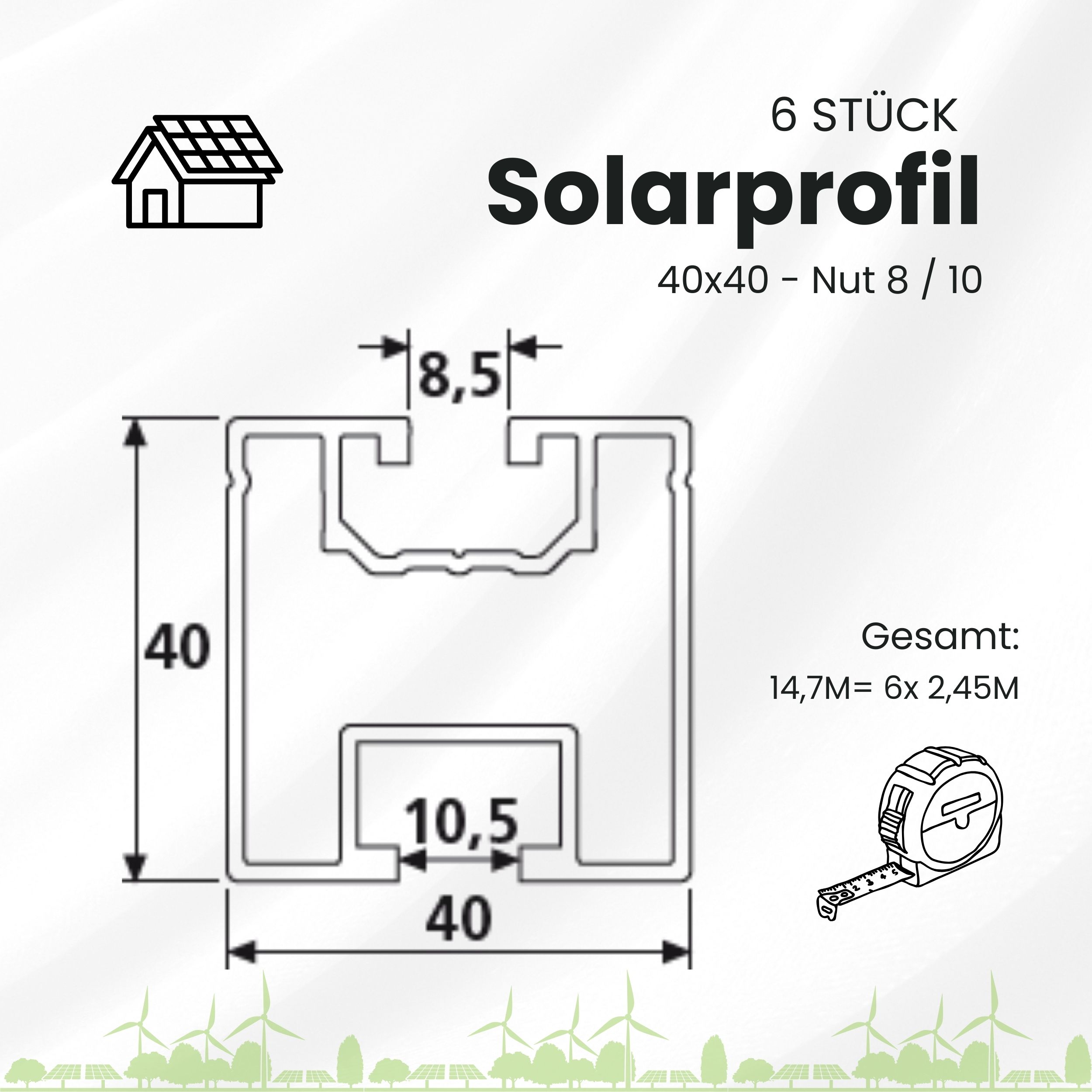 6x Alu Solarprofile 40x40 - 2,45m - Nut 8/10 - Typ-S, PV-Profile - Photovoltaik 6x Alu Solarprofile 40x40 - 2,45m - Nut 8/10 - Typ-S, PV-Profile - Photovoltaik 6er - ohne MwSt.