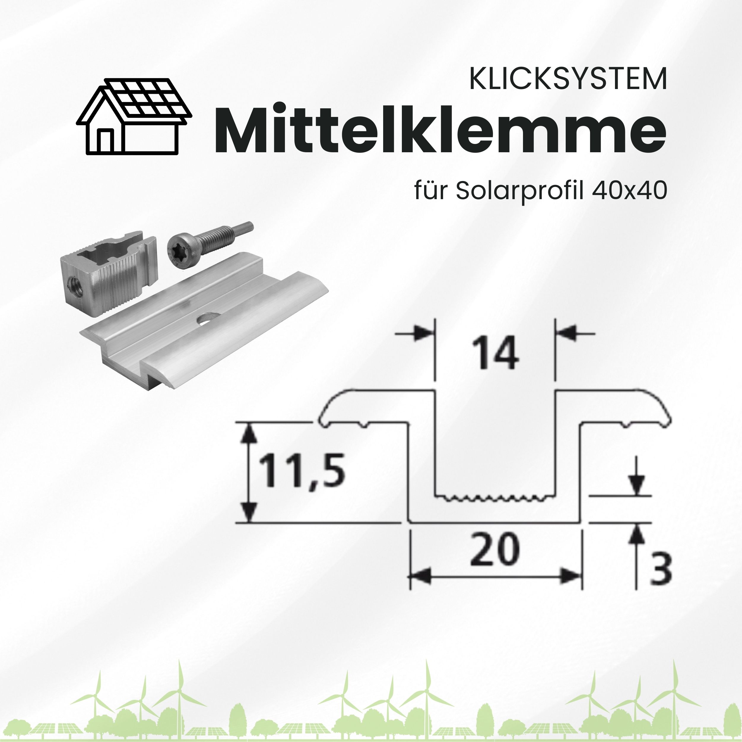 Solarprofile - 1x Mittelklemme silber - ohne MwSt. - TKSK-30 - PV-Profile - für Kreuzklemme - Zubehör