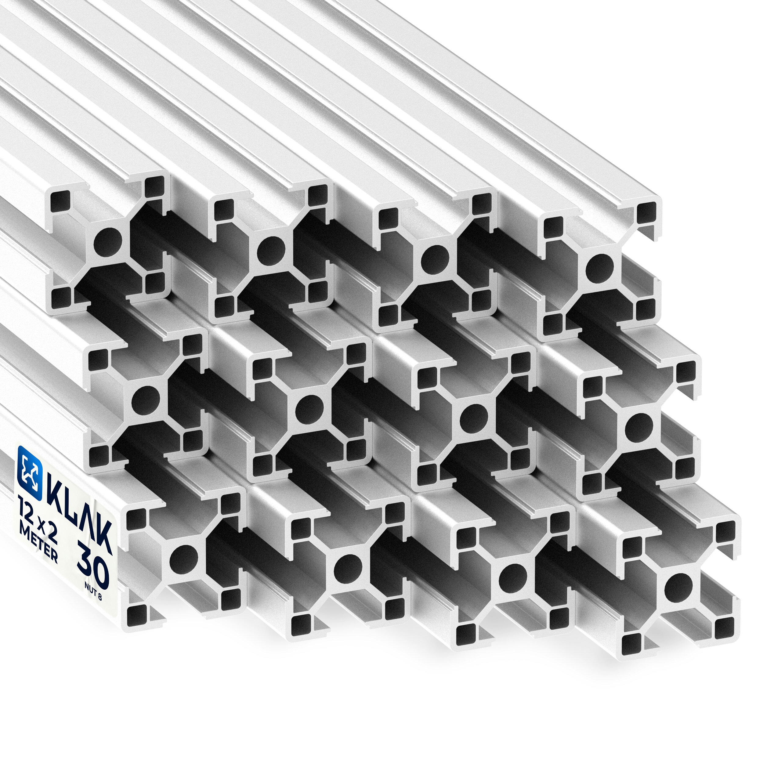 Alu Profil 12 Stück 30x30mm 2m System-, Montage-, Konstruktionsprofil Nut 8