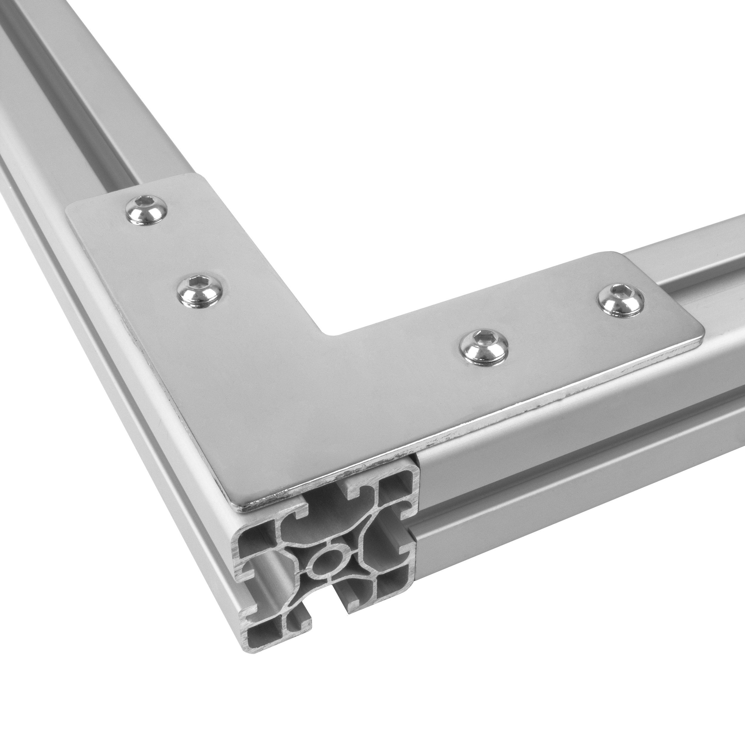 Verbinderplatte - L - 110x110mm Aussen L-Schnekel Flachverbinder 40x40 Aluprofil Verbinderplatte - L - 110x110mm Aussen L-Schnekel Flachverbinder 40x40 Aluprofil - 4 Stück inkl. Verschraubung