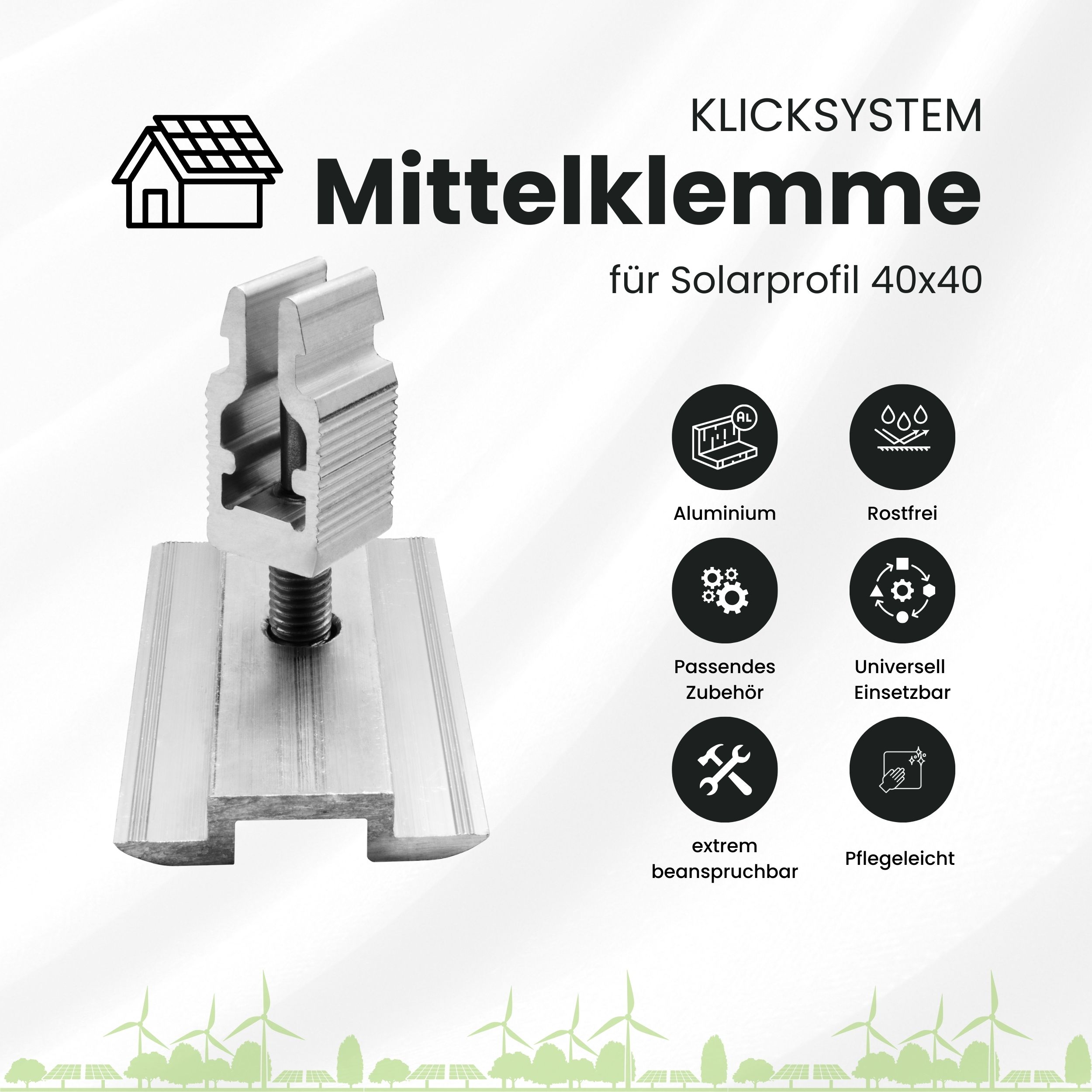 Solarprofile - 1x Mittelklemme silber - ohne MwSt. - TKSK-30 - PV-Profile - für Kreuzklemme - Zubehör