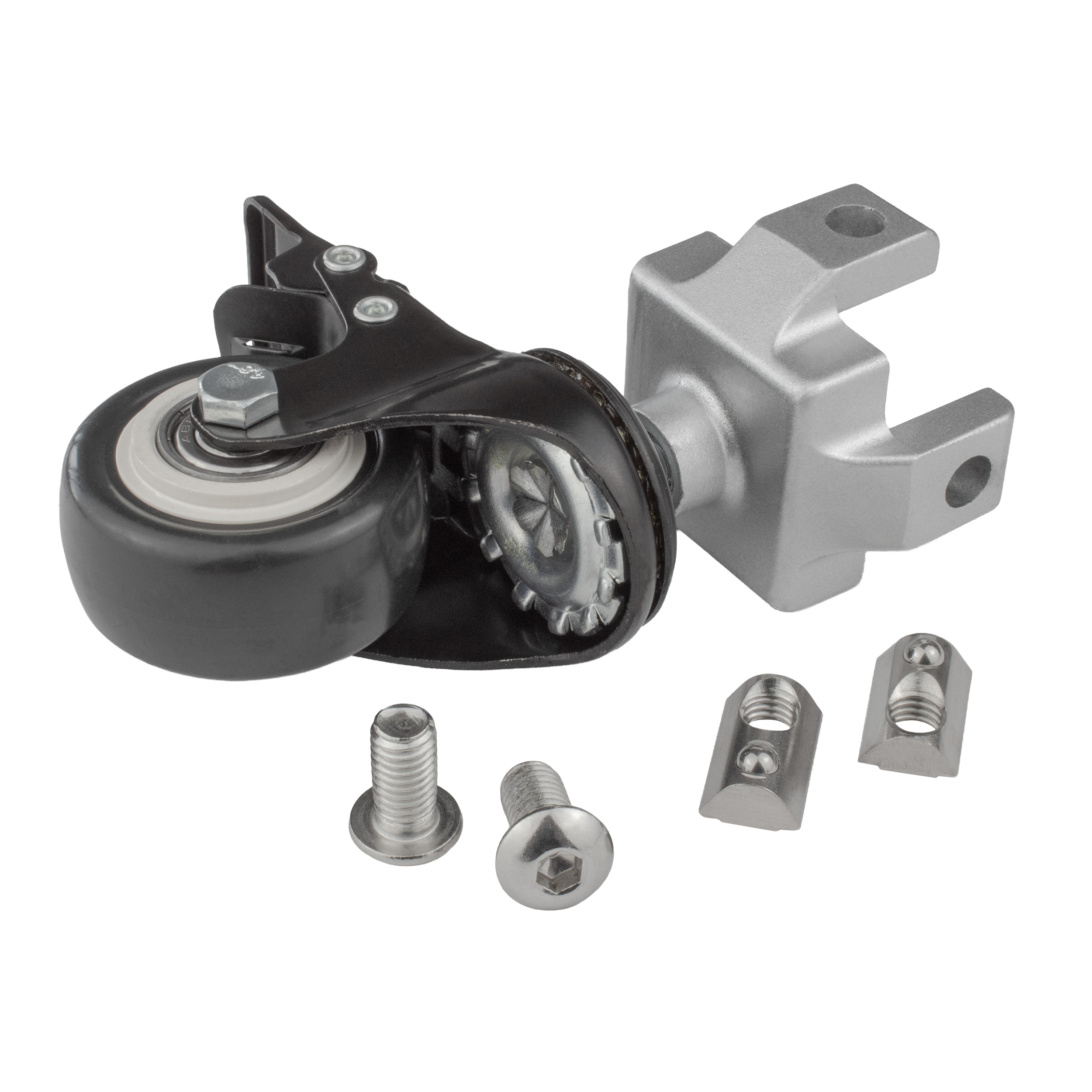 KLAK 40 - Adapter- & Fußplatte Aluprofil 40x40 - mit M8 Ø50mm Lenkrolle