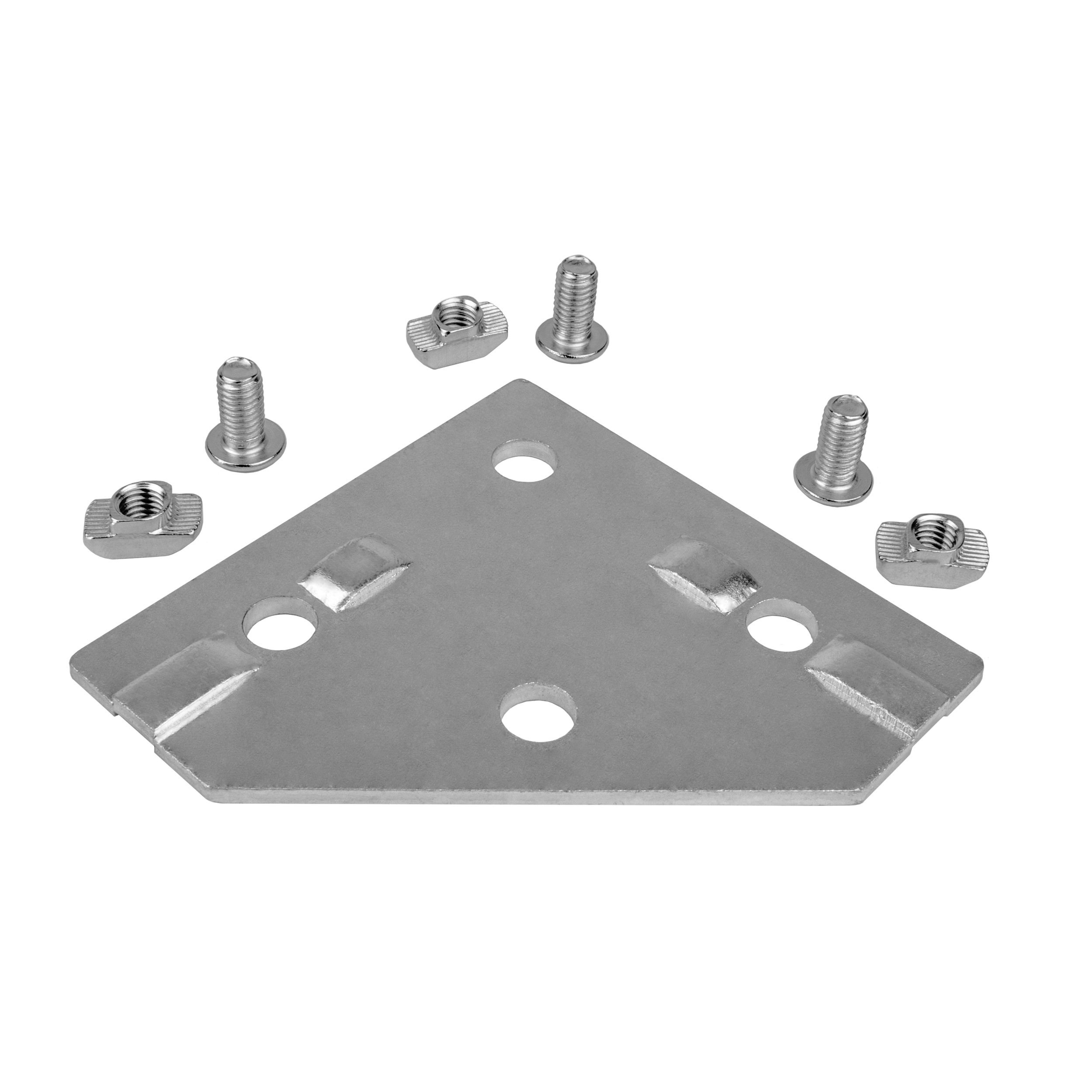 Knotenblech Eckverbinder Nut 10 für 45er Aluprofil inkl. Verschraubung Knotenblech Nut 10 für 45-er Aluprofil inkl. Verschraubung - 1 Stück