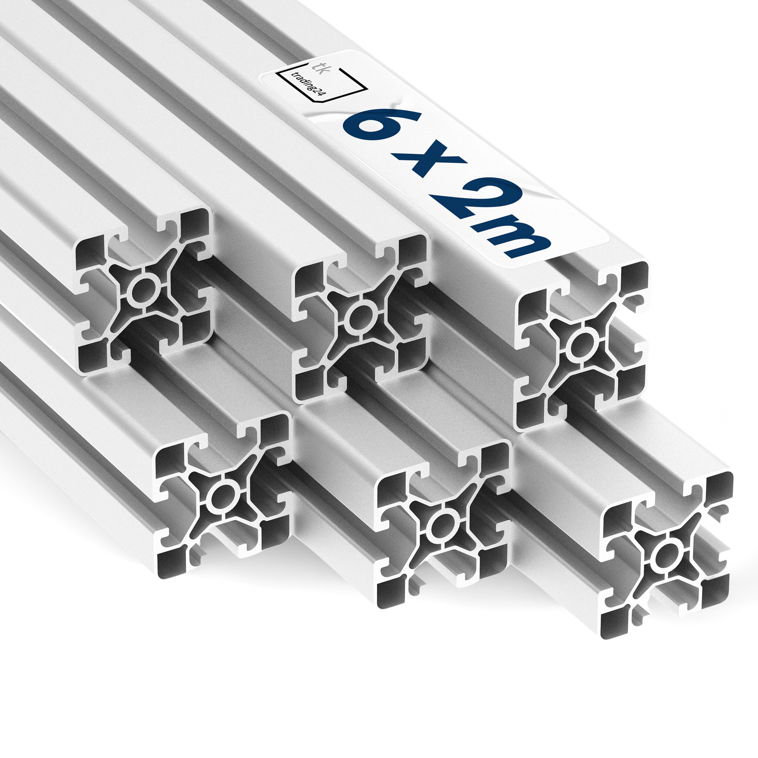 Alu Profil 6 Stück 40x40mm light 2m System-, Montage-, Konstruktionsprofil Nut 8