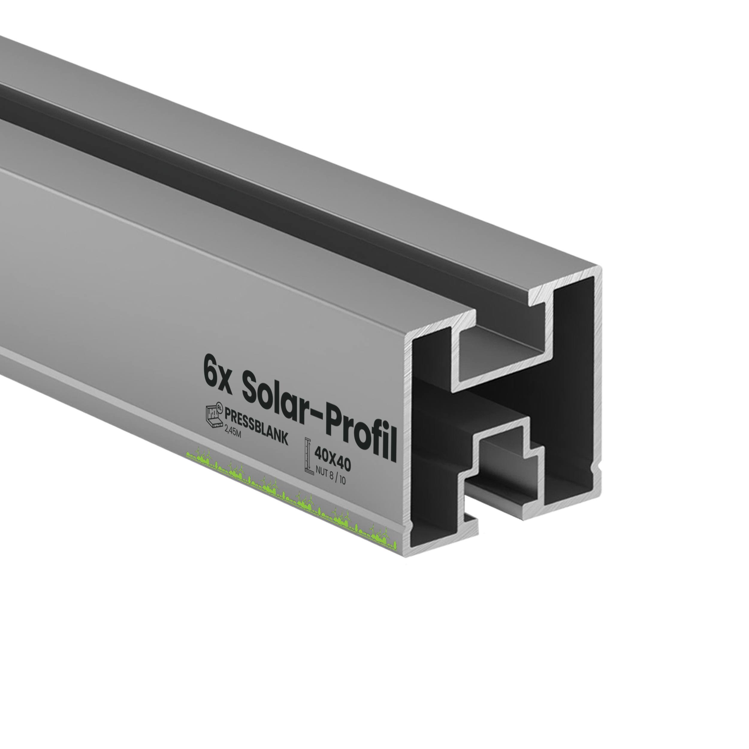 Solarprofile - 6x 40x40 - 2,54m - silber Profile - ohne MwSt. - TKS-40 - PV-Profile - Zubehör - Befestigungssystem