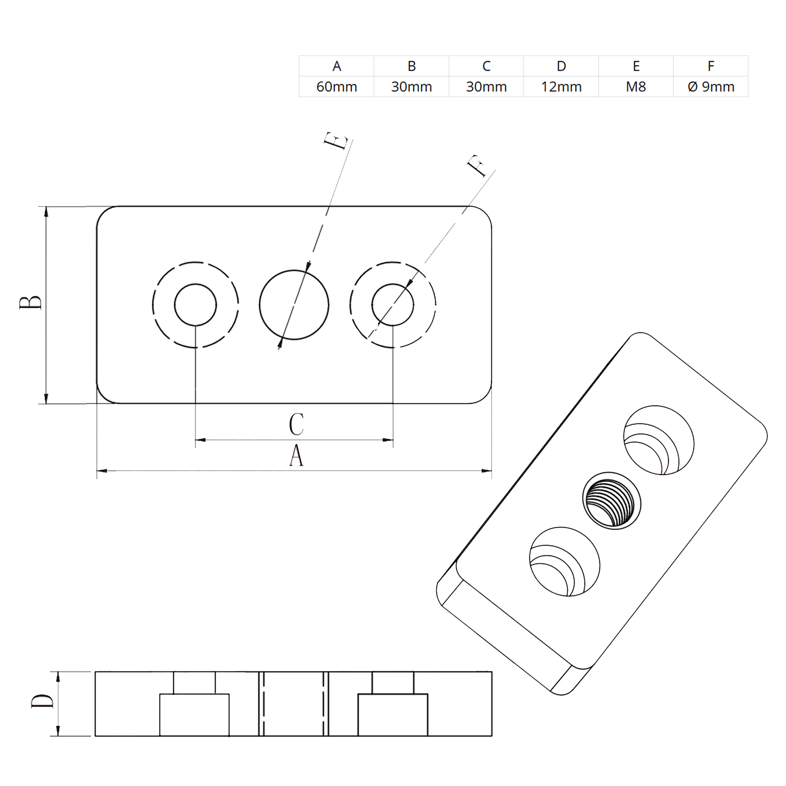 Adapter- & Fußplatte Aluprofil 3060, silbergrau – optional mit Stellfuß Adapter- & Fußplatte Aluprofil 3060, silbergrau – M8 ohne Stellfuß