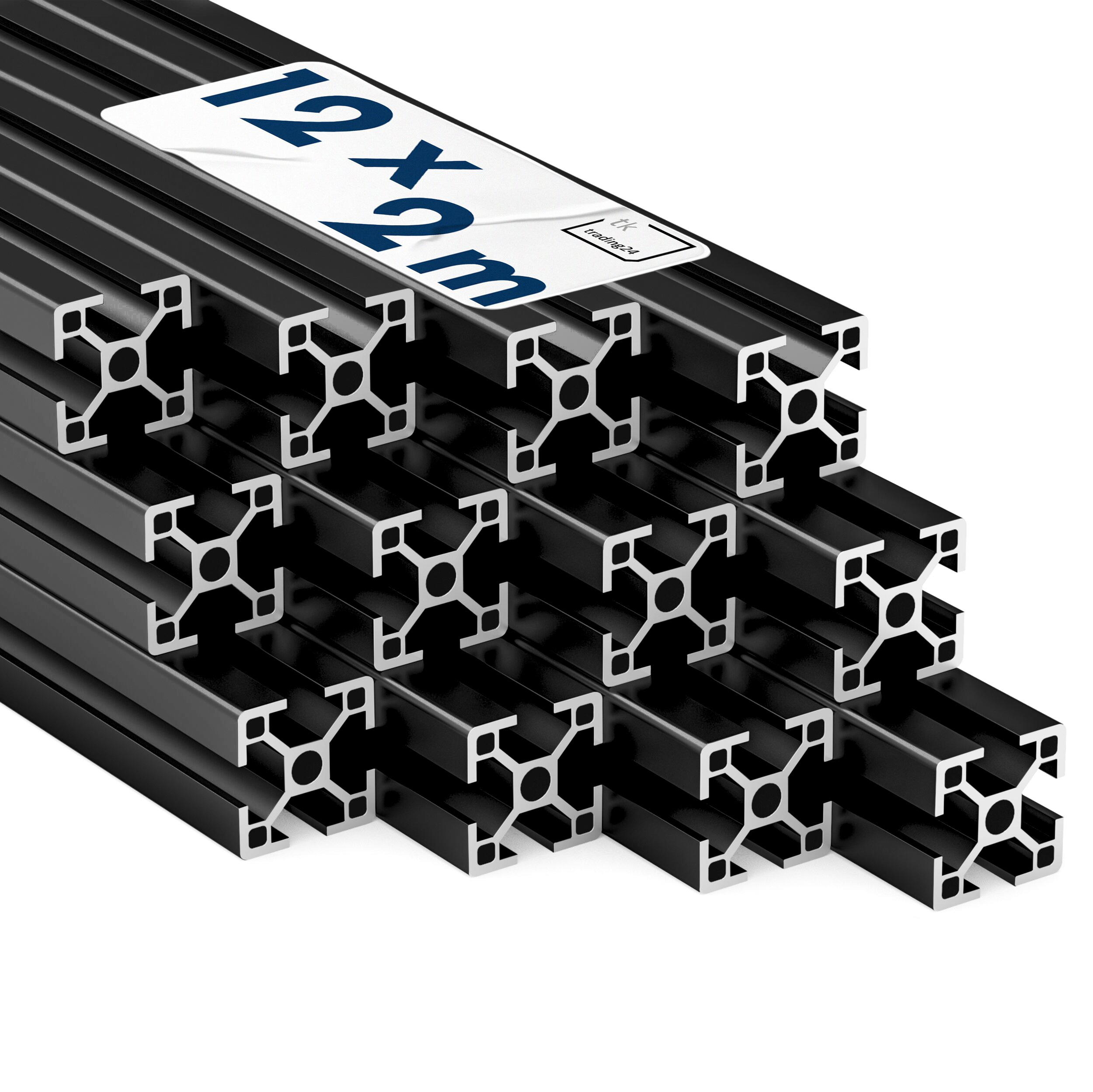 Alu Profil 12 Stück 30x30mm 2m System-, Montage-, Konstruktionsprofil Nut 8 schwarz