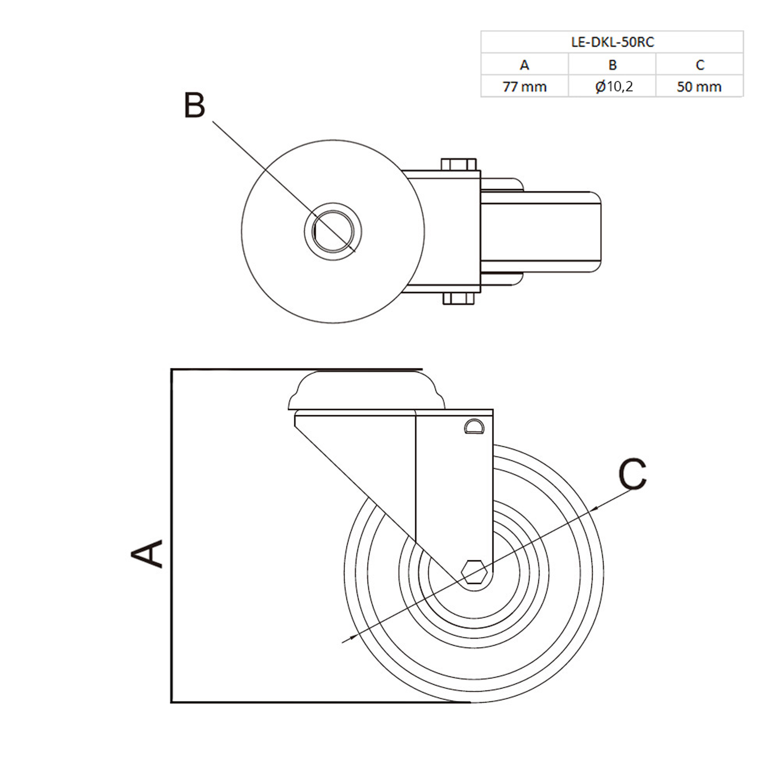 Lenkrolle Gummirolle mit Bremse Ø50mm Rückenloch Ø10,2mm für Aluprofil Lenkrolle Gummirolle mit Bremse Ø50mm Rückenloch Ø10,2mm für Aluprofil - 4 Stück